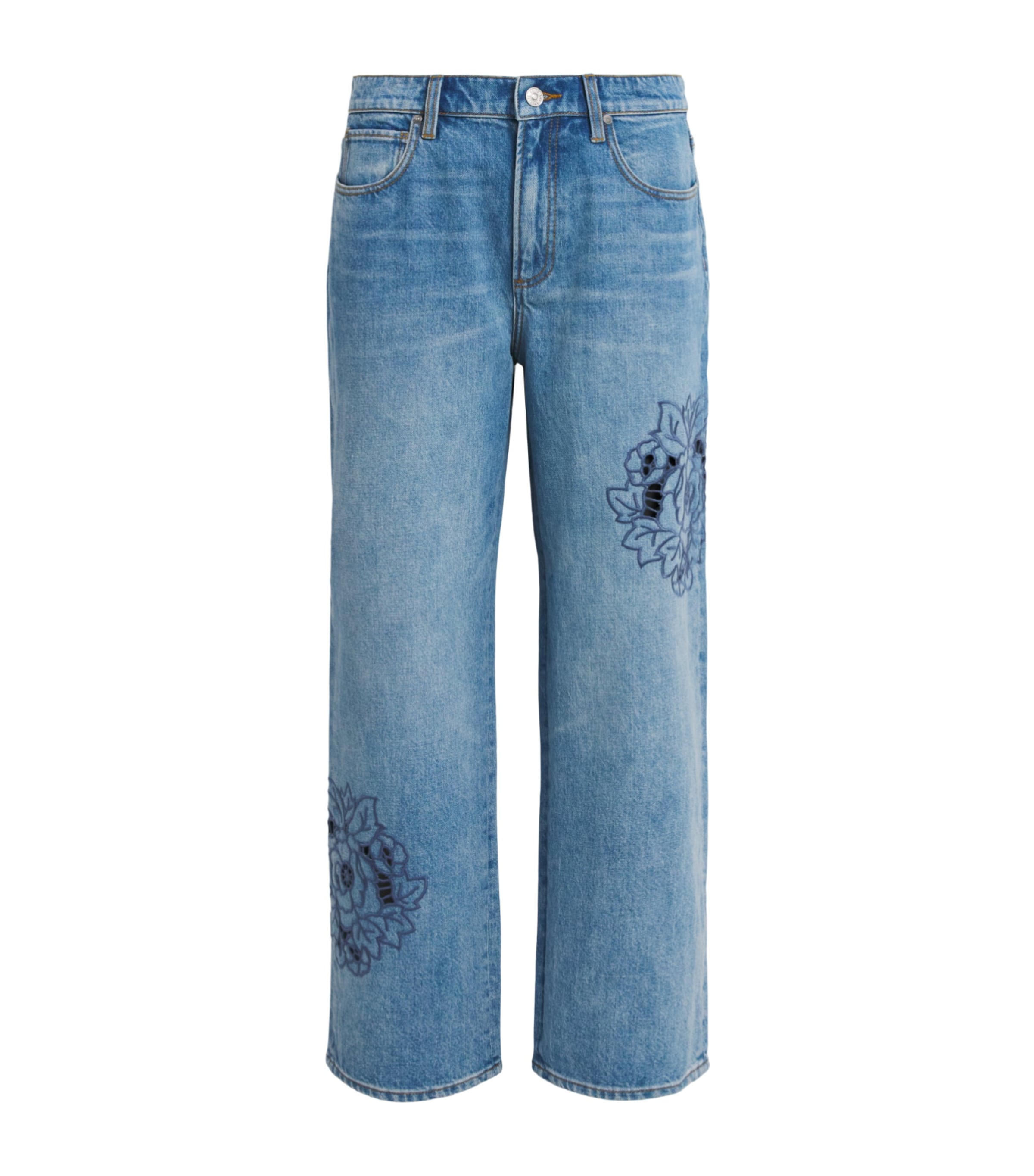 PAIGE Womens Embroidered Rylann Straight Jeans Sail On Embroidered Image 1
