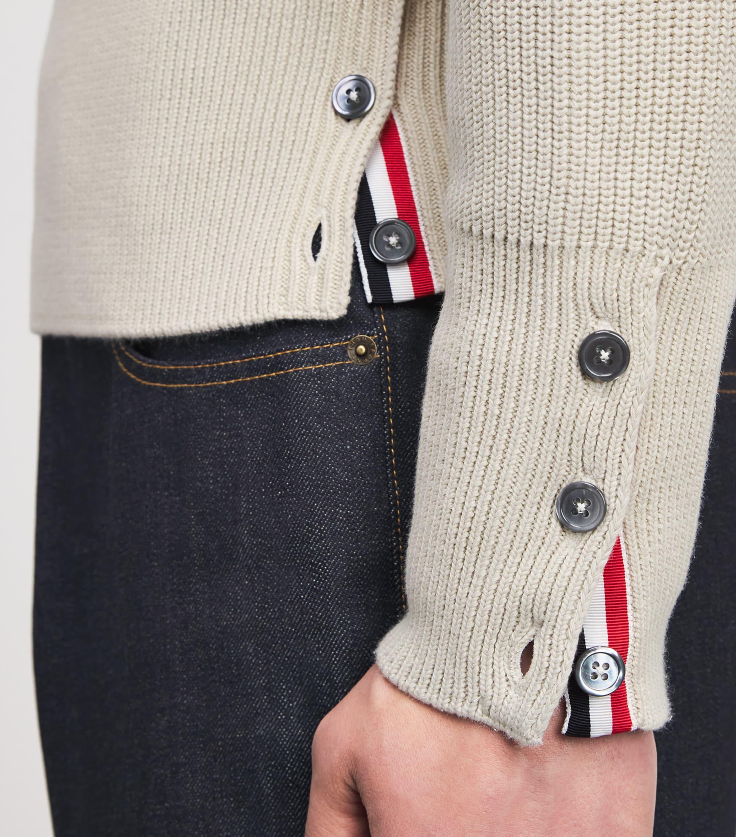 Thom Browne Mens Cotton 4-Bar Sweater Beige Image 3