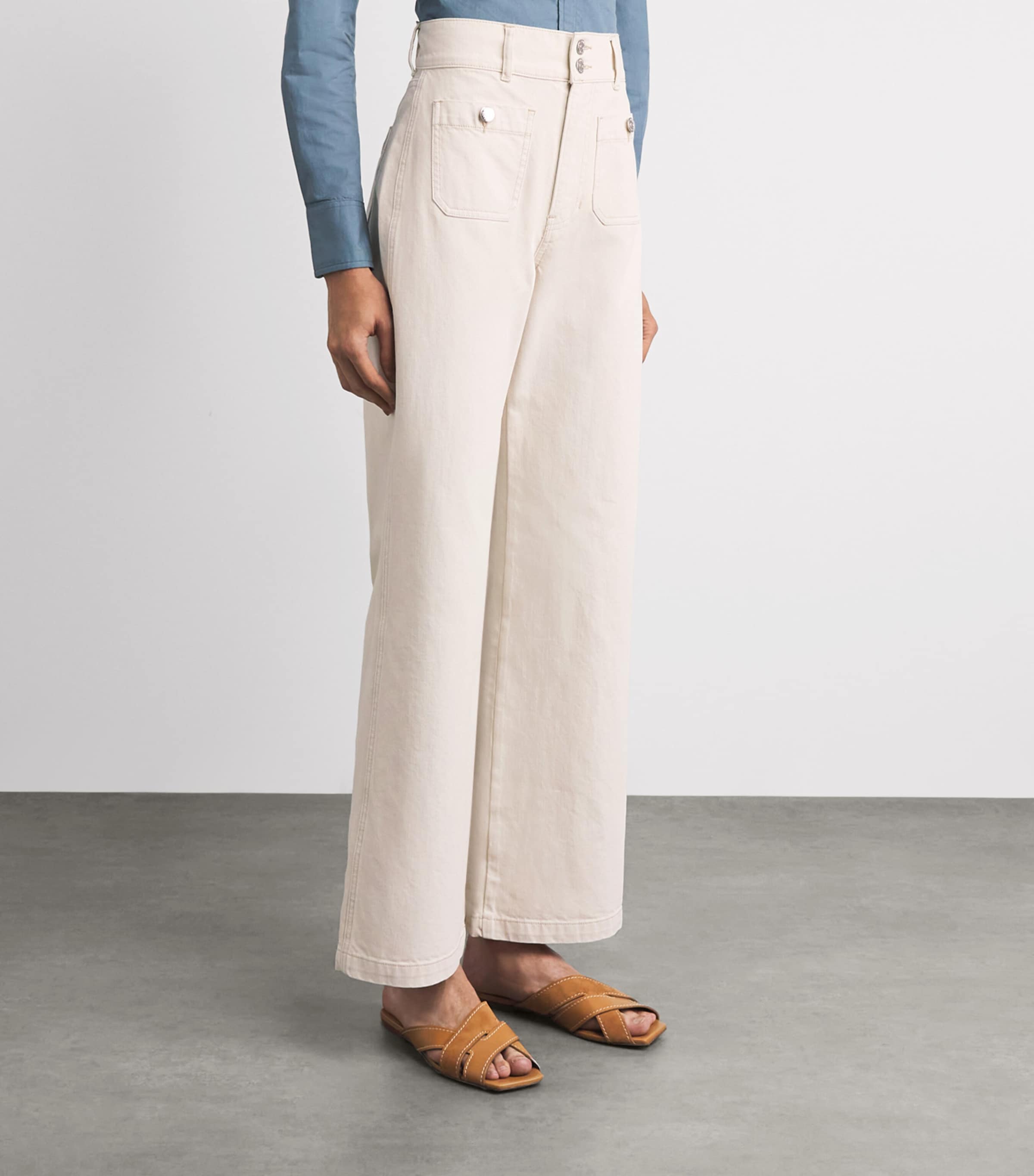 Veronica Beard Womens Taylor Wide-Leg Jeans Ecru Image 4