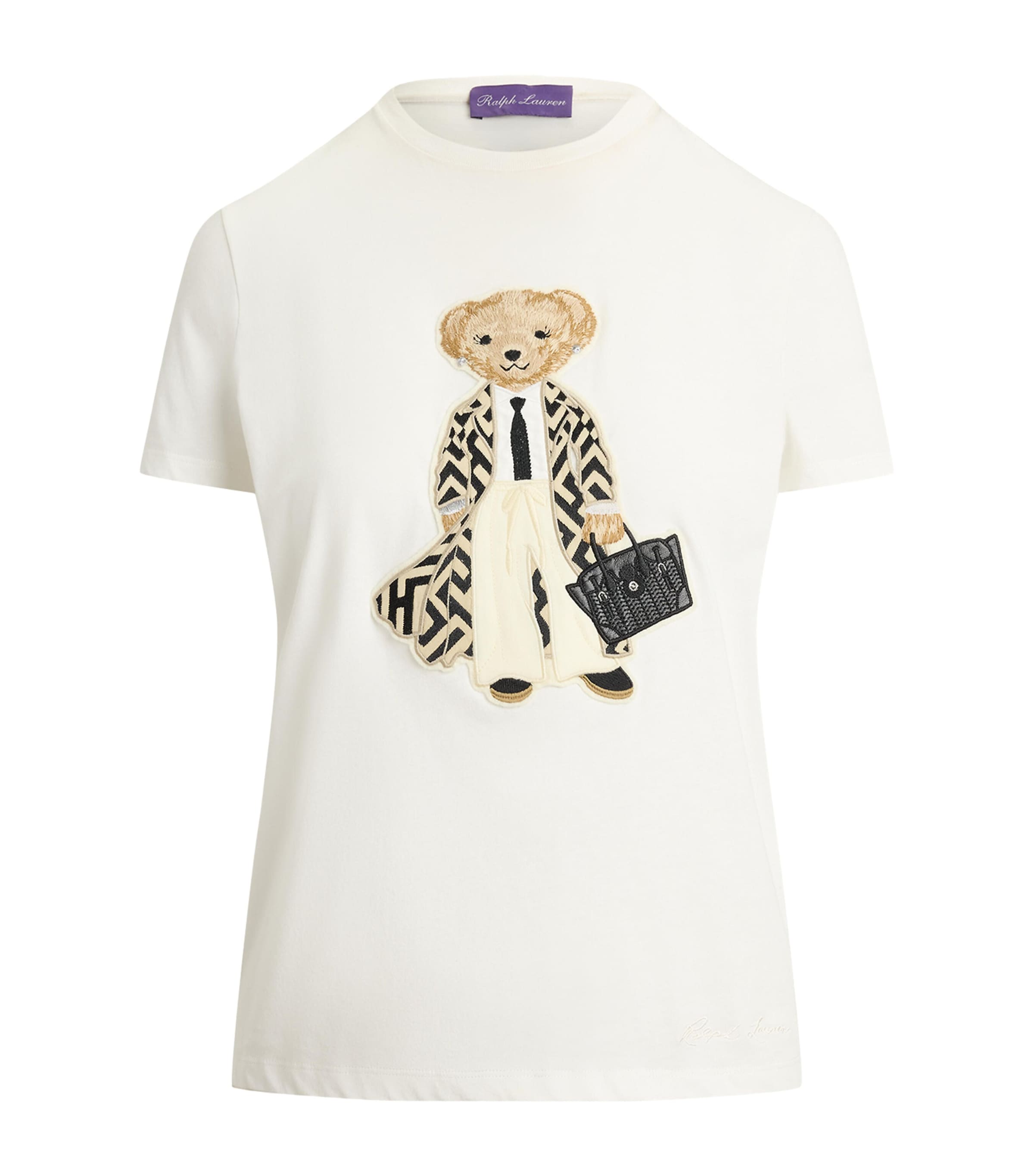 Ralph Lauren Collection Womens Cotton Embroidered Polo Bear T-Shirt Natural Image 1