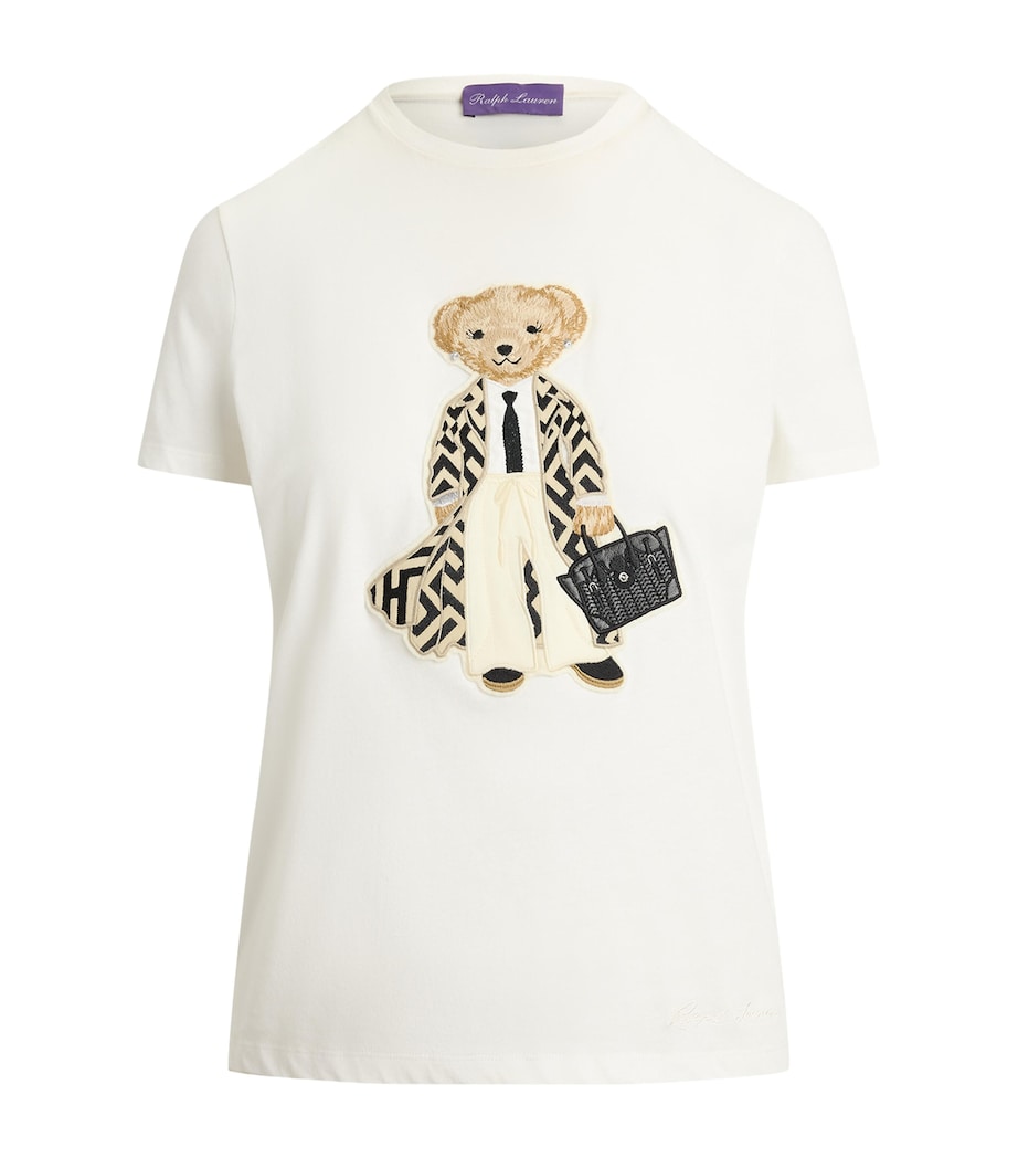 Ralph Lauren Collection Womens Cotton Embroidered Polo Bear T-Shirt Natural Image 1