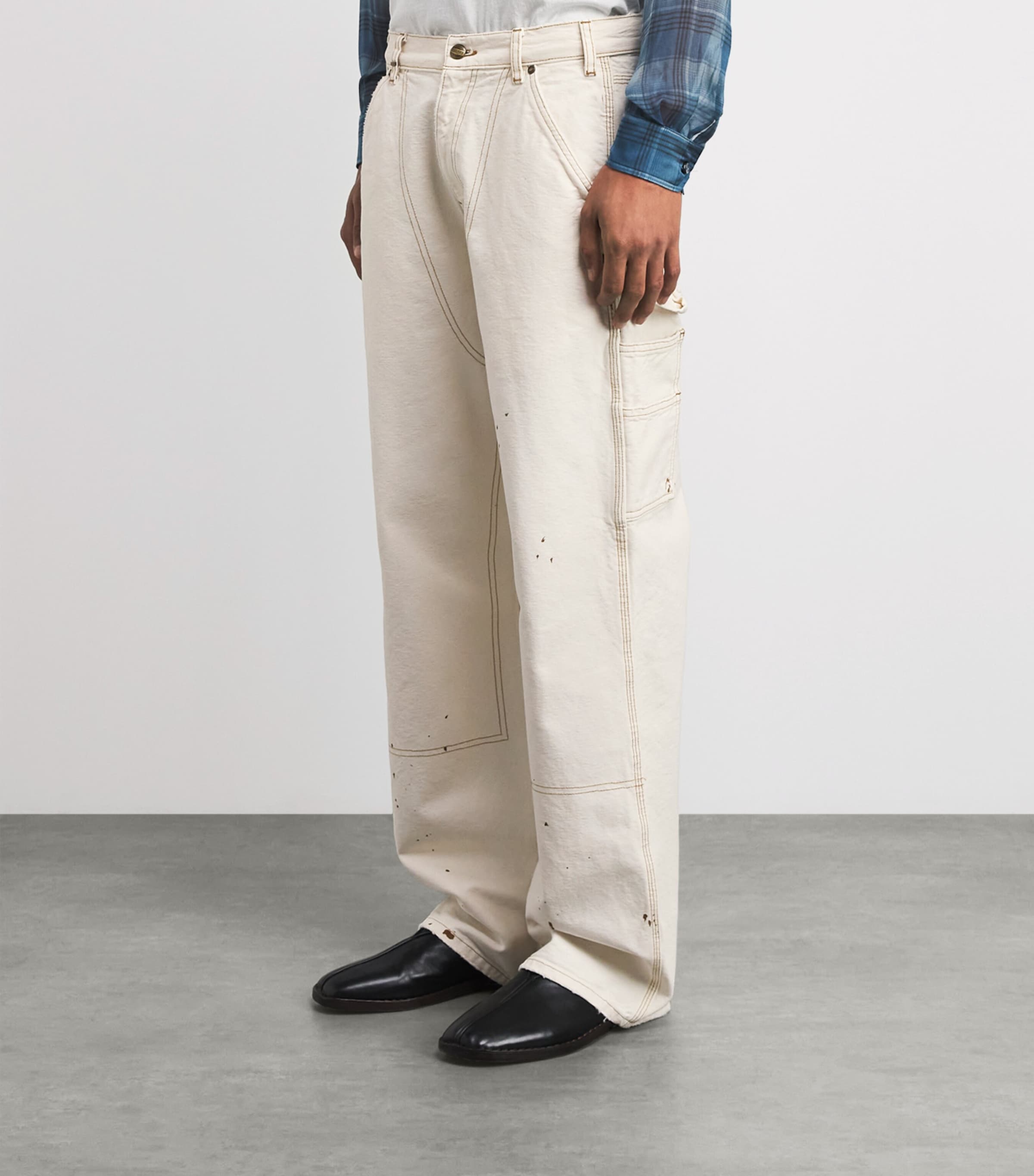 Cherry Los Angeles Mens Cotton Paint Splatter Carpenter Trousers Vintage White Image 4