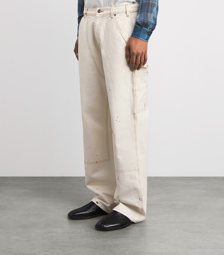 Cherry Los Angeles Mens Cotton Paint Splatter Carpenter Trousers Vintage White Image 4