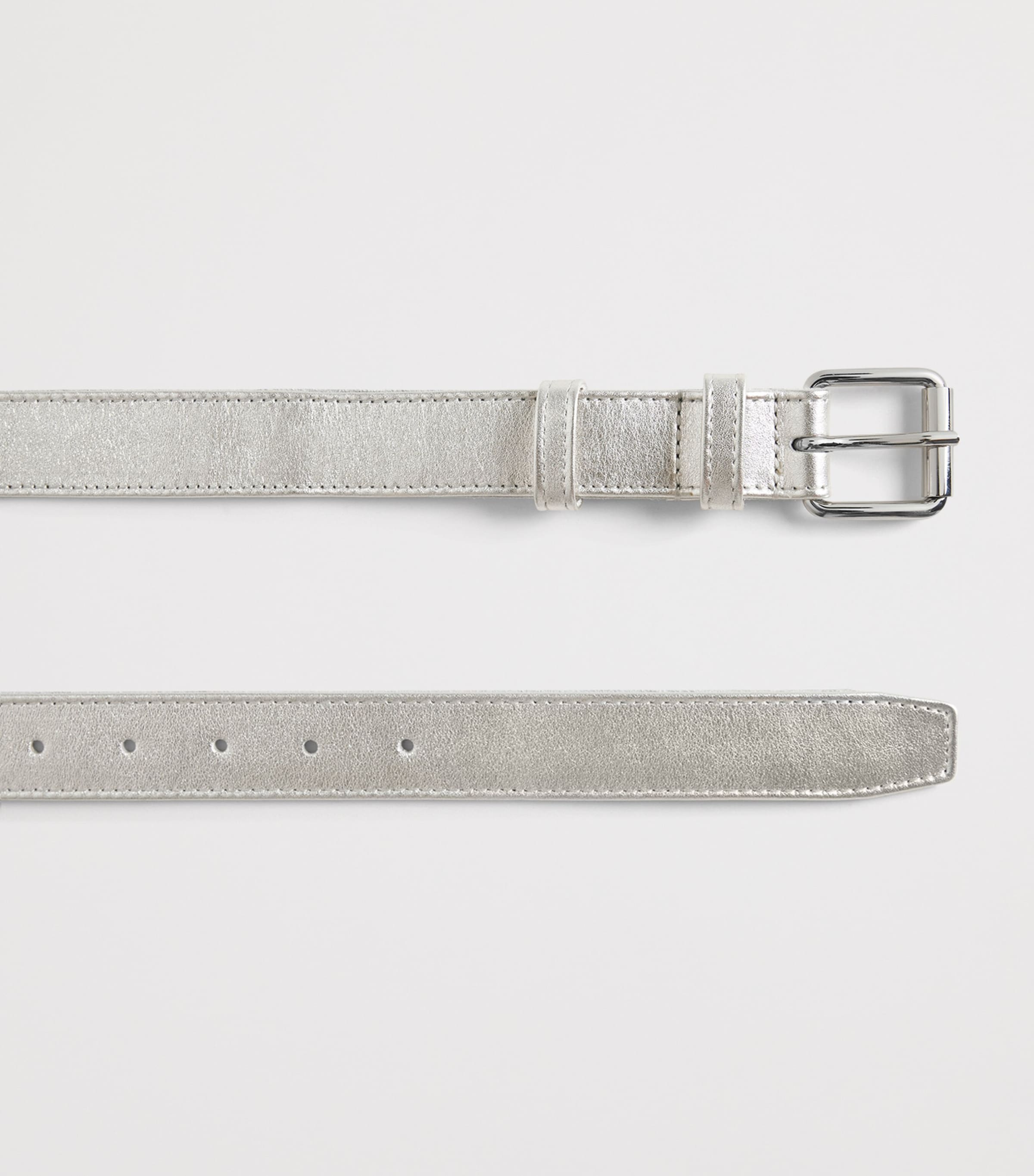 Comme Des Garçons Wallet Metallic Leather Buckle Belt Silver Image 3