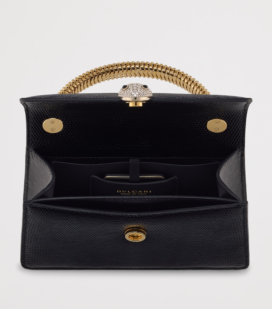 Mini Lizard Leather Serpenti Pallini Top-Handle Bag BLACK Image 3