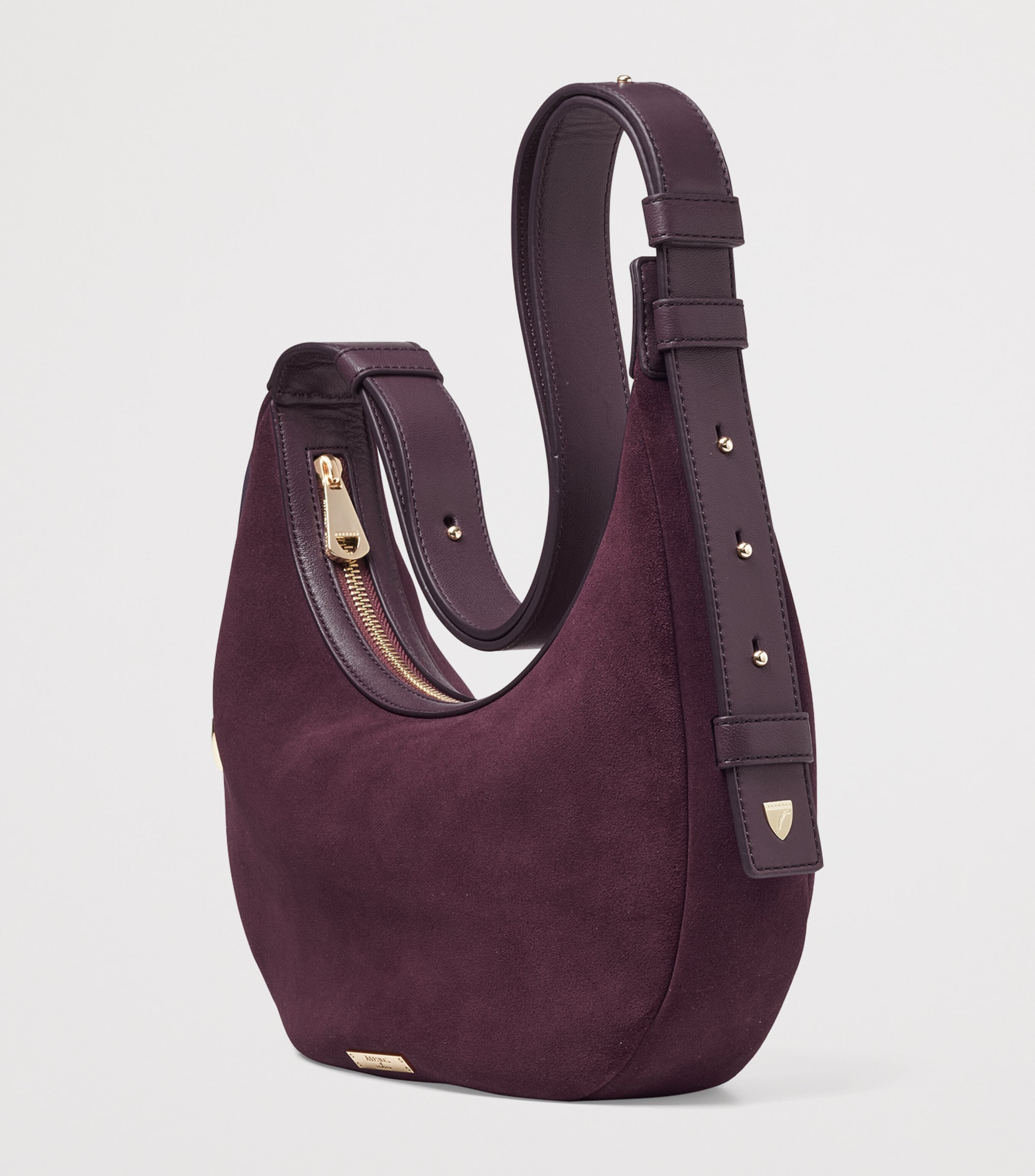 Small Suede Hudson Crescent Shoulder Bag CLARET Image 3