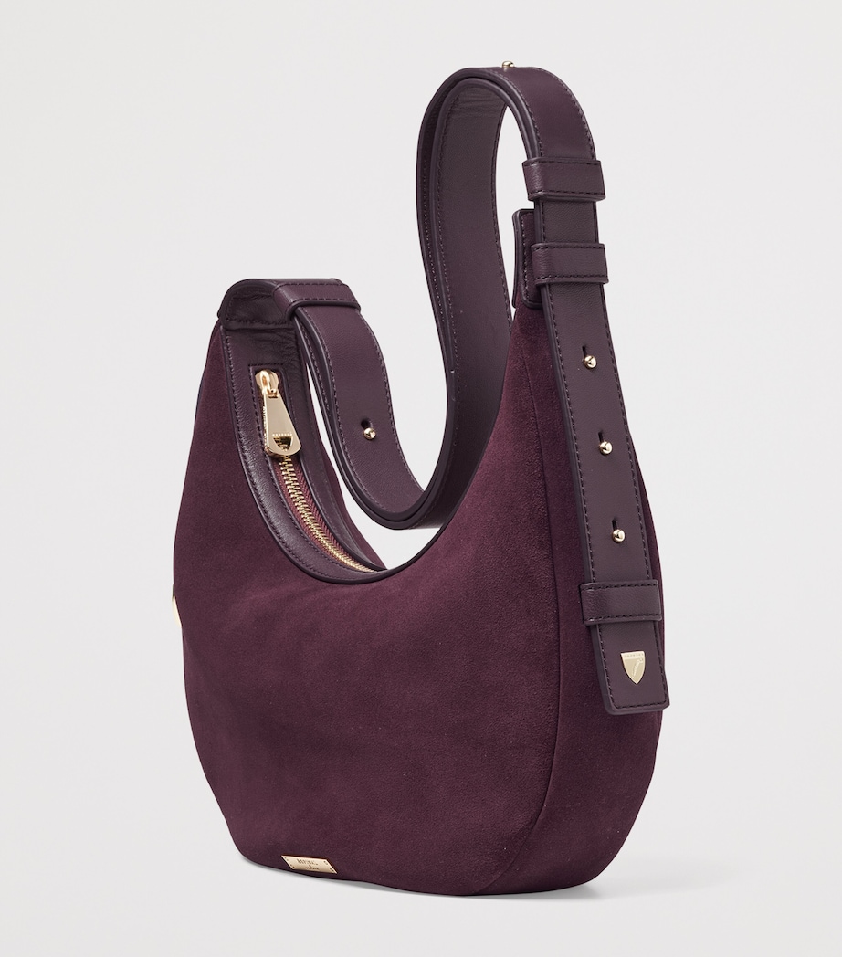 Small Suede Hudson Crescent Shoulder Bag CLARET Image 3