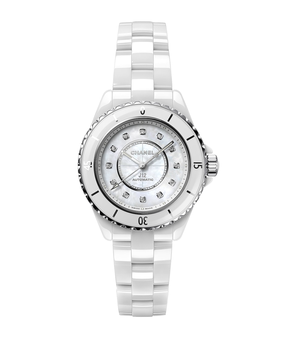 CHANEL Ceramic, Steel and Diamond J12 Calibre 12.2 Watch 33mm White