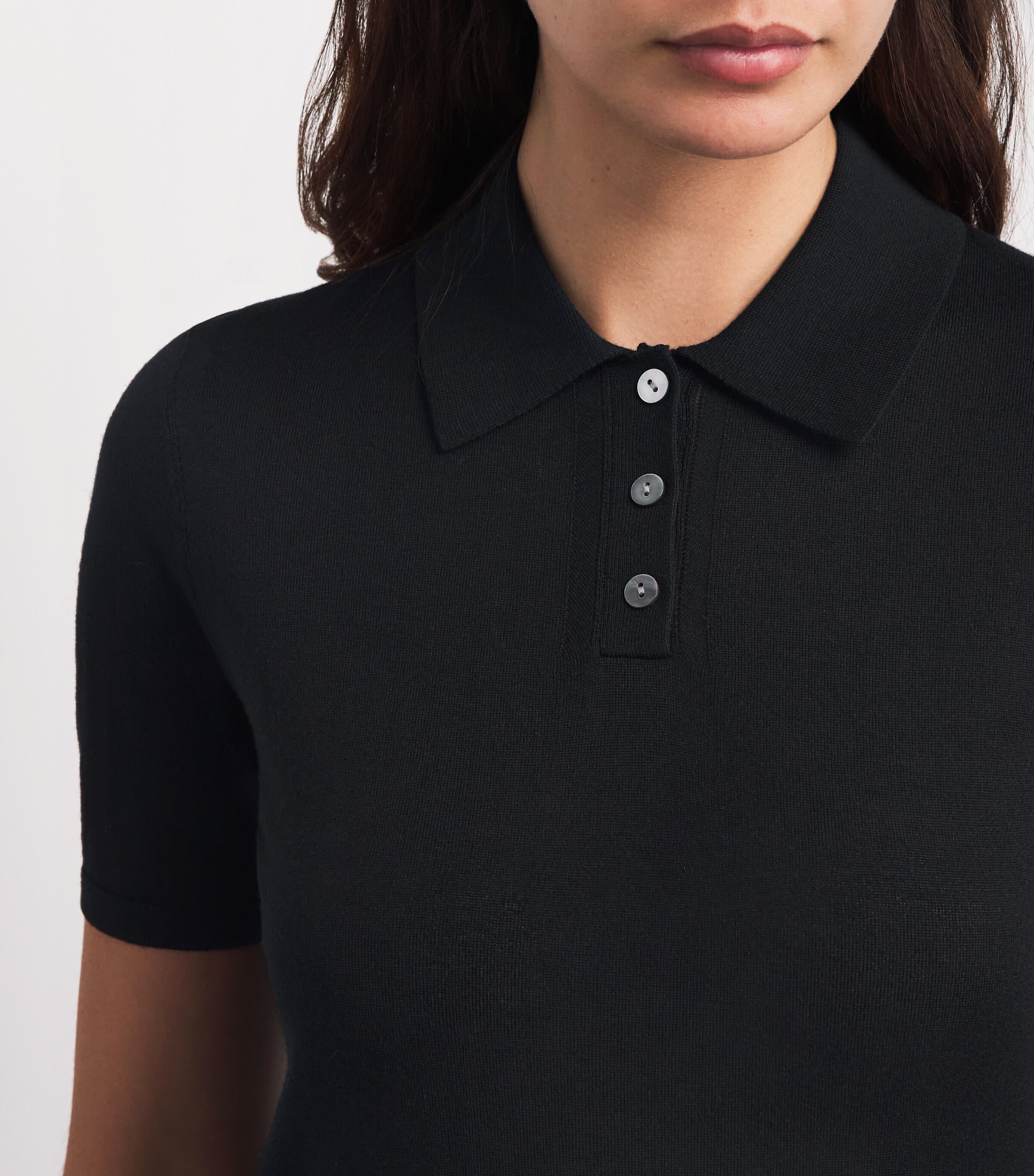 Theory Womens Merino Wool Pointelle Polo Shirt Black Image 3