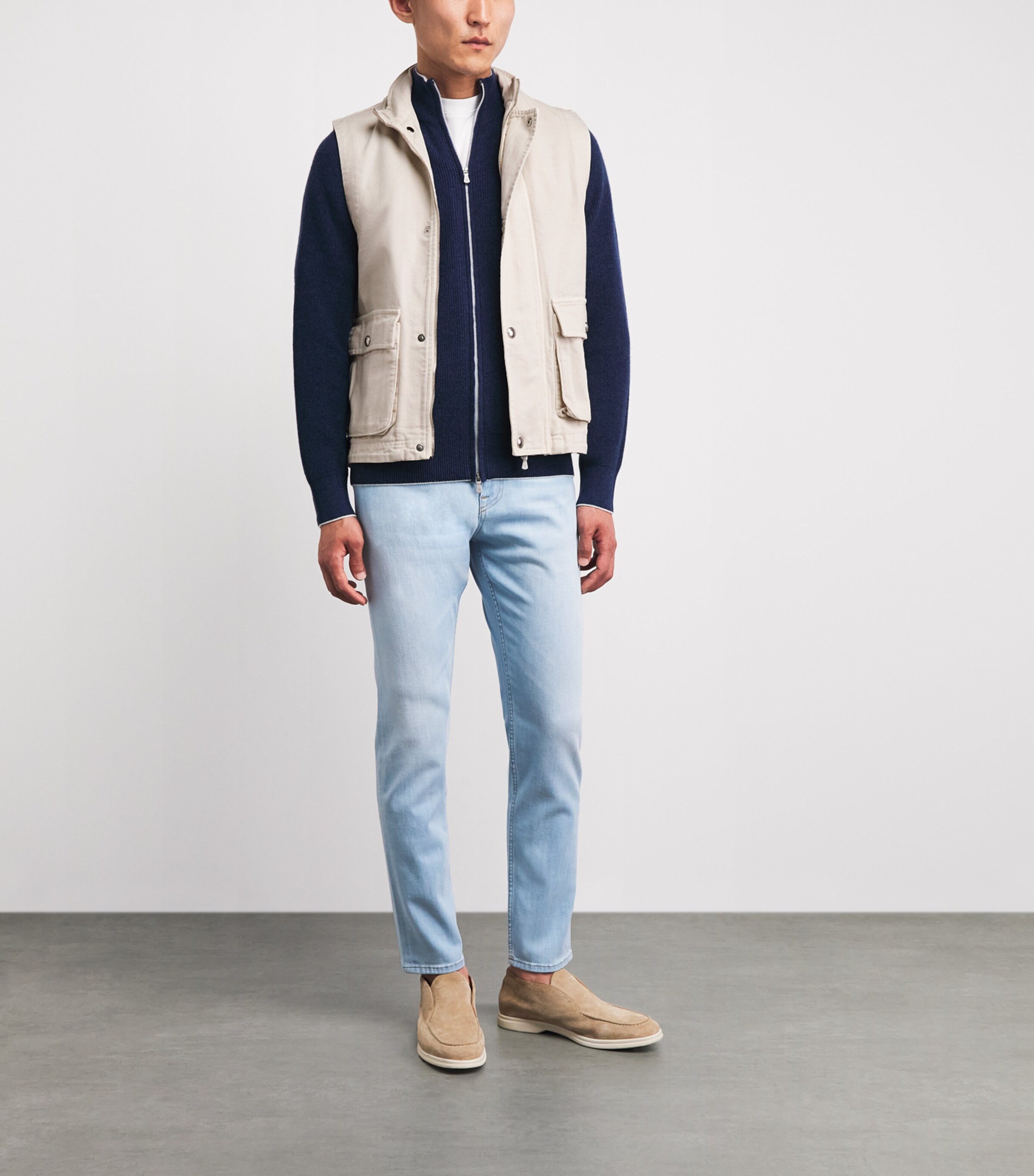 Eleventy Mens Garment-Dyed Cotton Gilet Sabbia Image 2