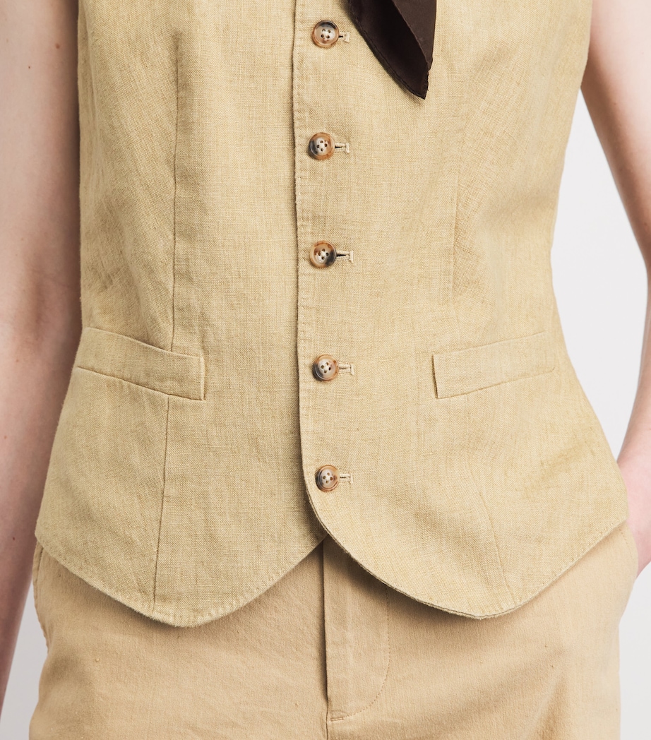 Polo Ralph Lauren Womens Linen-Blend Waistcoat Classic Camel Image 3