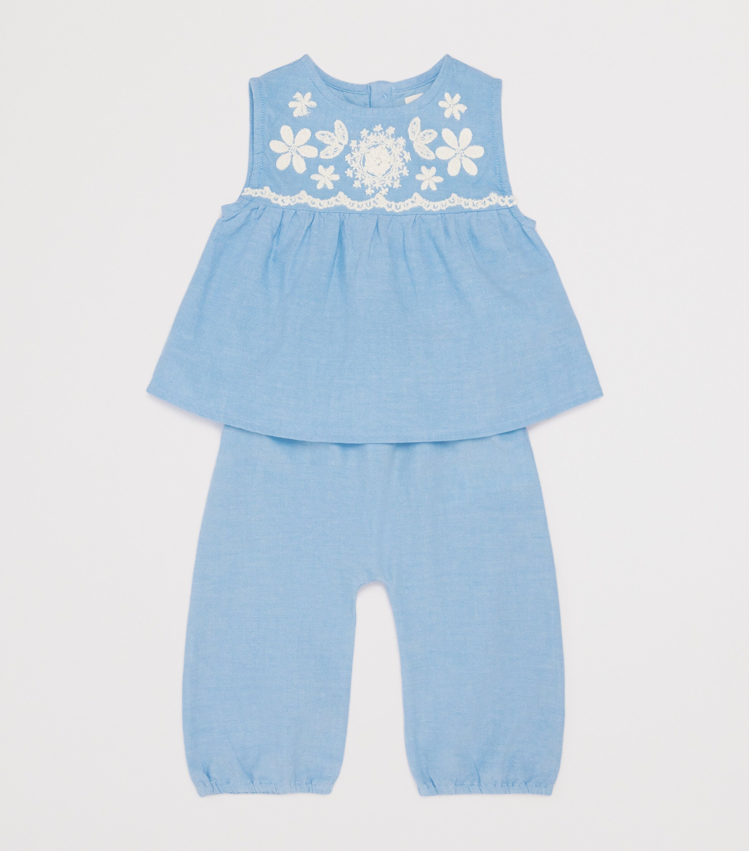Louise Misha Cotton Lace-Trim Floreli Trousers (3-24 Months) Blue Image 3