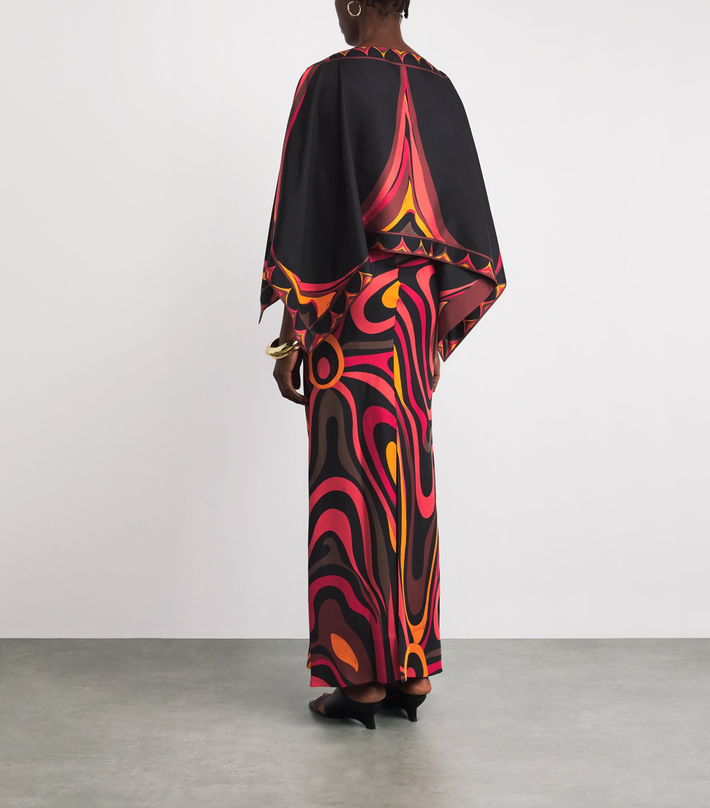 PUCCI Womens Silk Marmo Cape Maxi Dress Orange Image 4