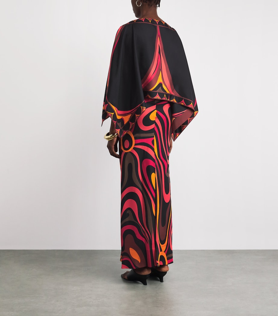 PUCCI Womens Silk Marmo Cape Maxi Dress Orange Image 4