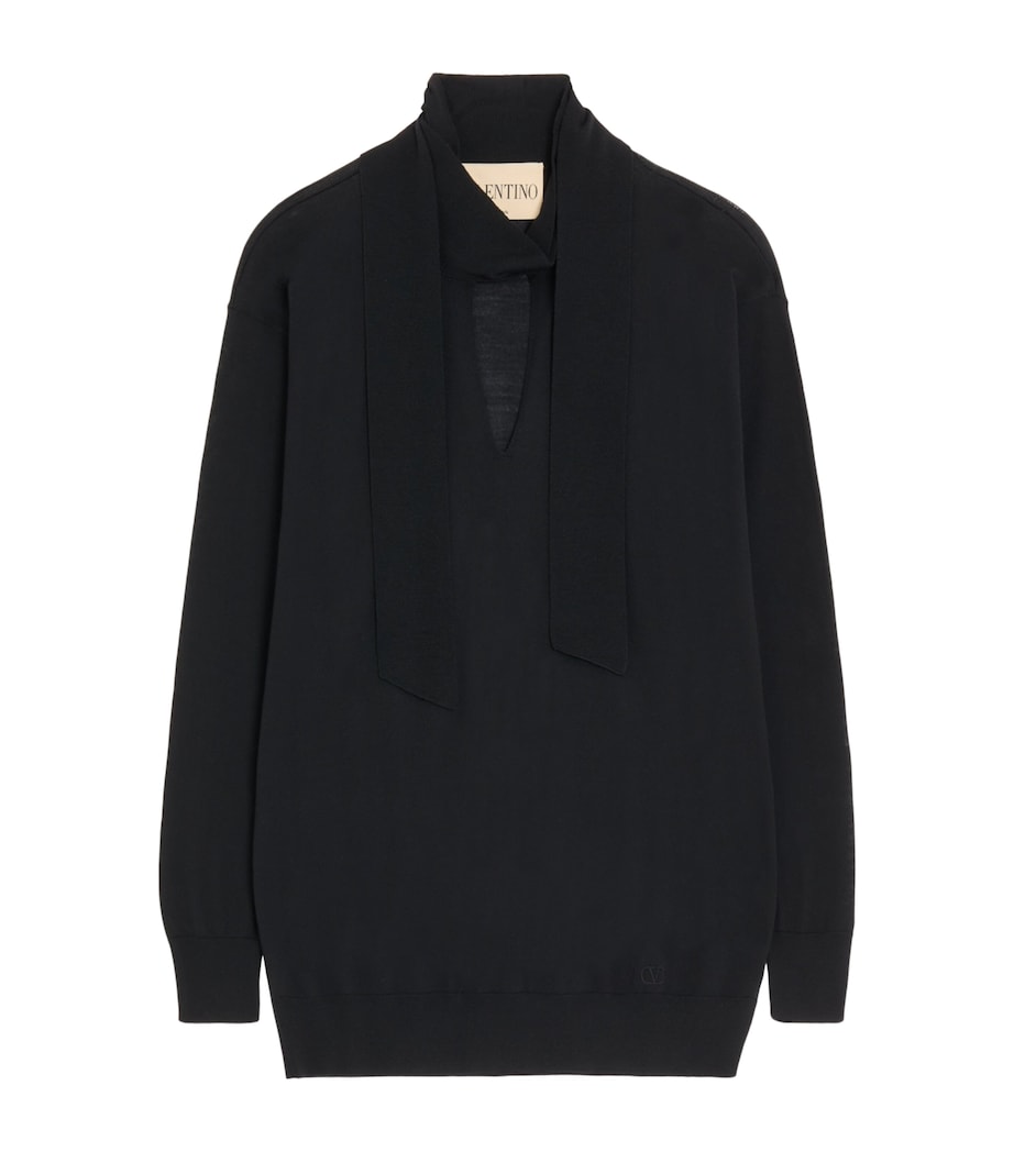 Valentino Womens Wool Tie-Neck Sweater Image 1