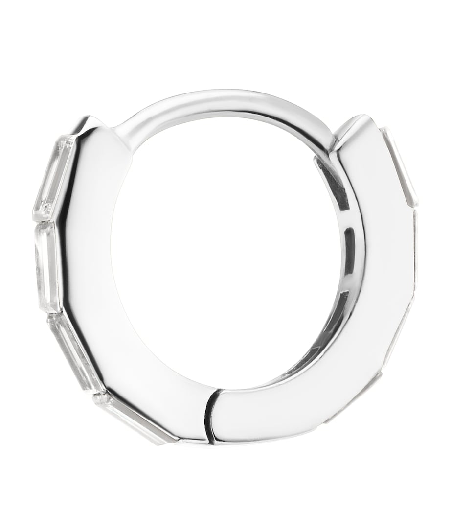 White Gold Invisible Set Baguette Diamond Eternity Hoop Earring (6.5mm) WHITE GOLD Image 4