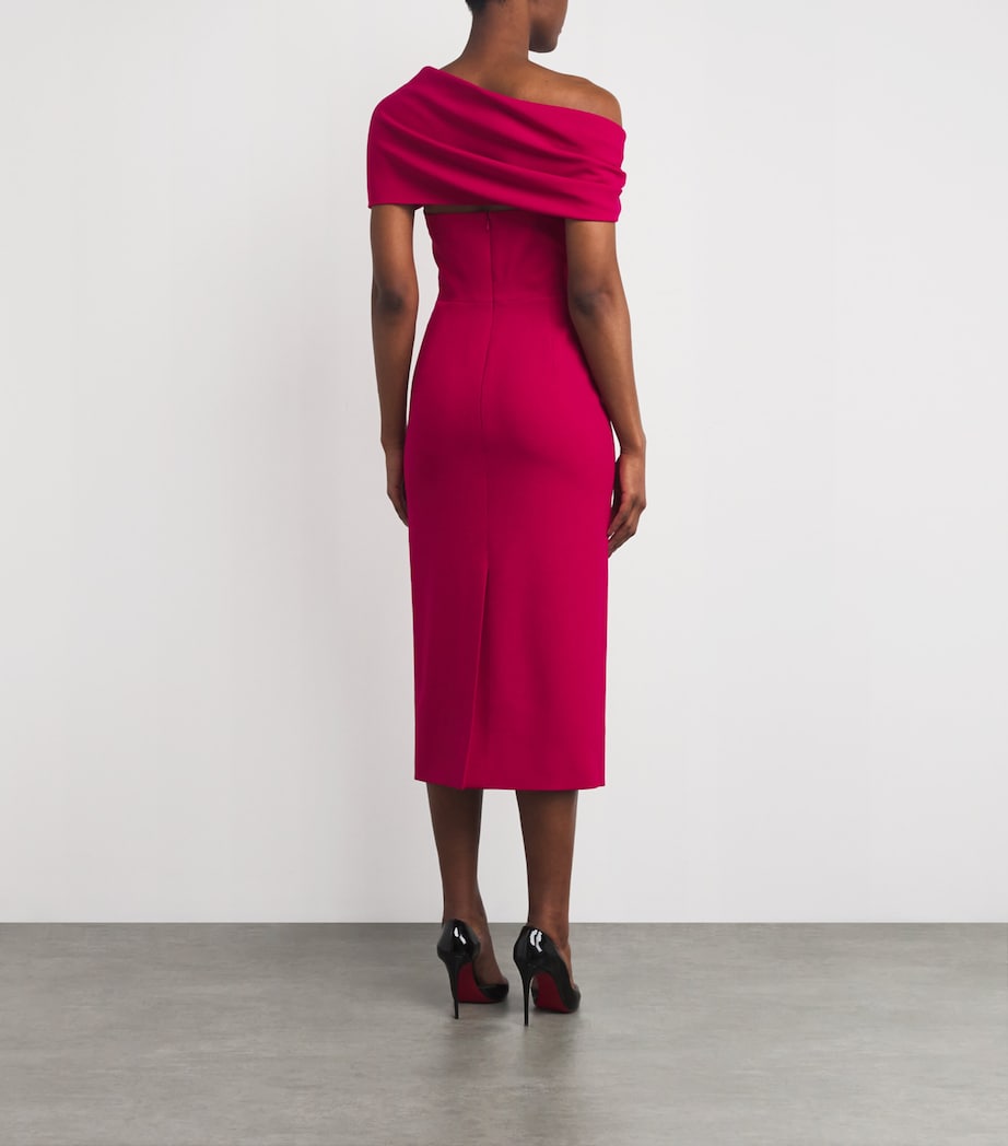 Stretch-Virgin Wool Draped Midi Dress 039 CLARET Image 3