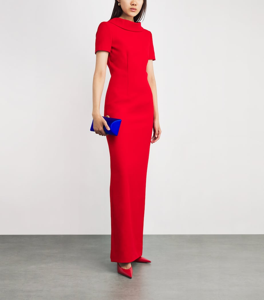 Crepe Boat-Neck Maxi Dress RED Image 2