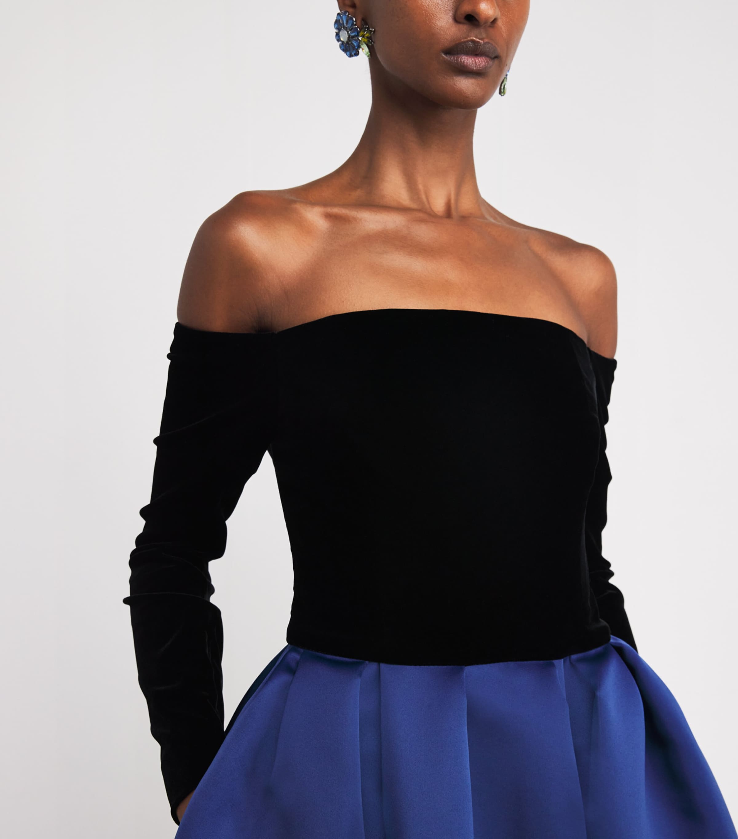 Velvet-Satin Off-The-Shoulder Midi Dress 037 DARK NAVY MULTI Image 4