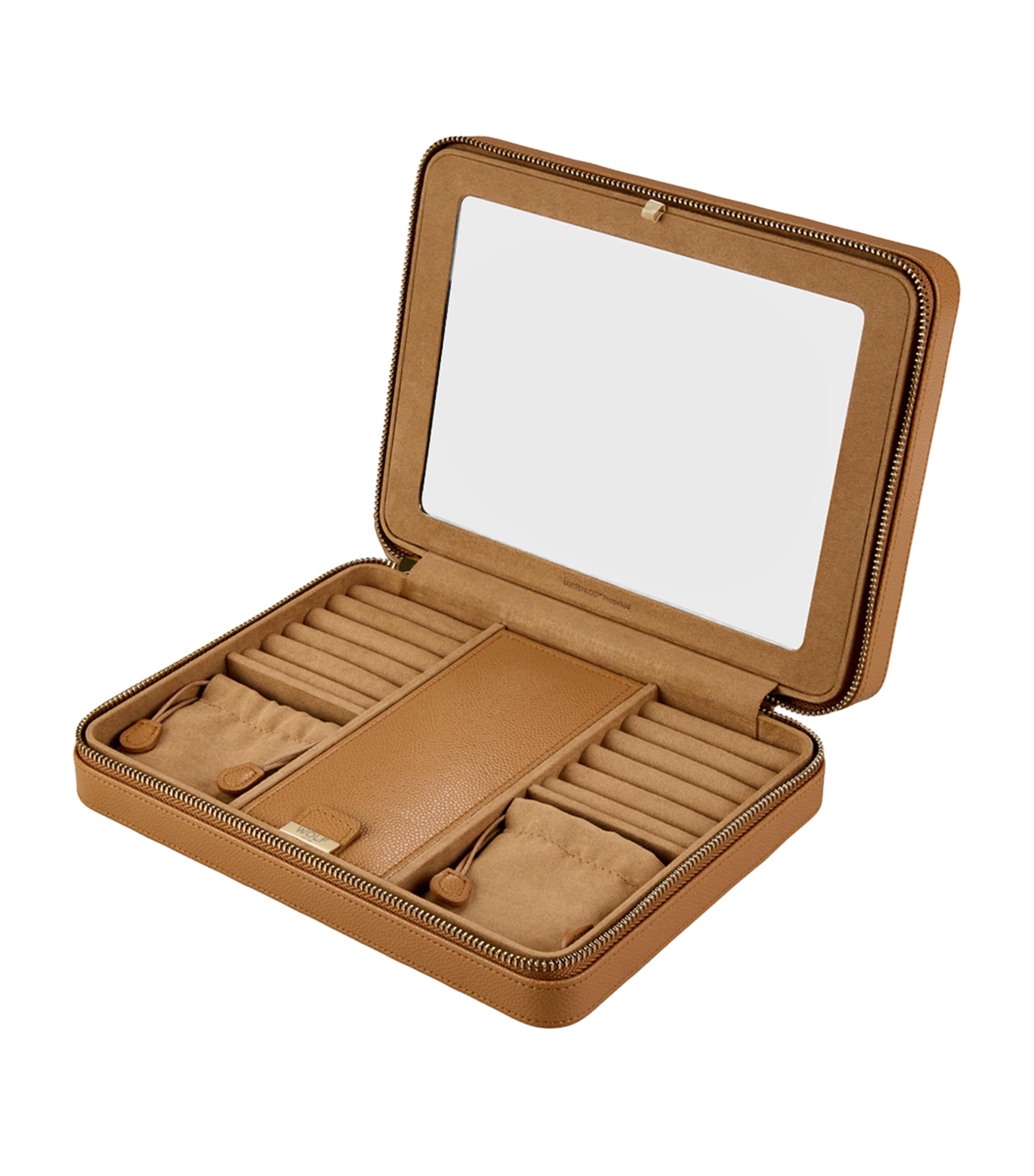 WOLF Large Lauren Travel Jewellery Case Caramel Image 3