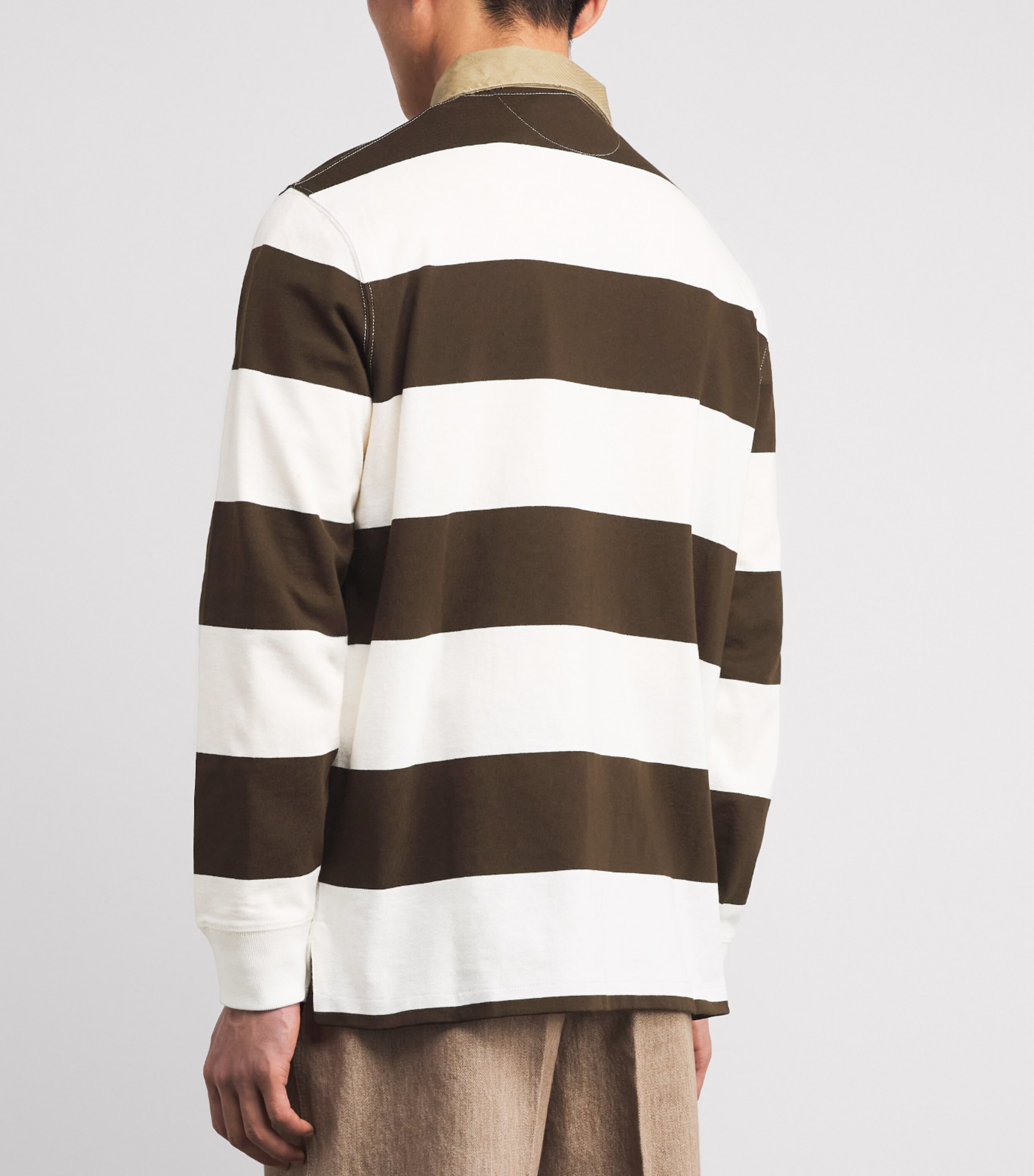 Cotton Stripe Polo Pony Rugby Shirt BROWN Image 4