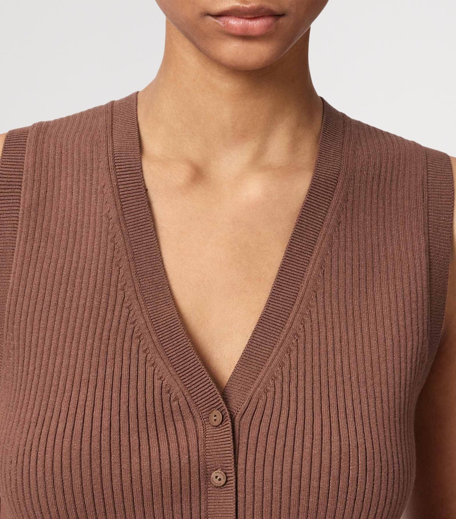 AllSaints Womens Cruz Rib Knit Waistcoat Penny Brown Image 5