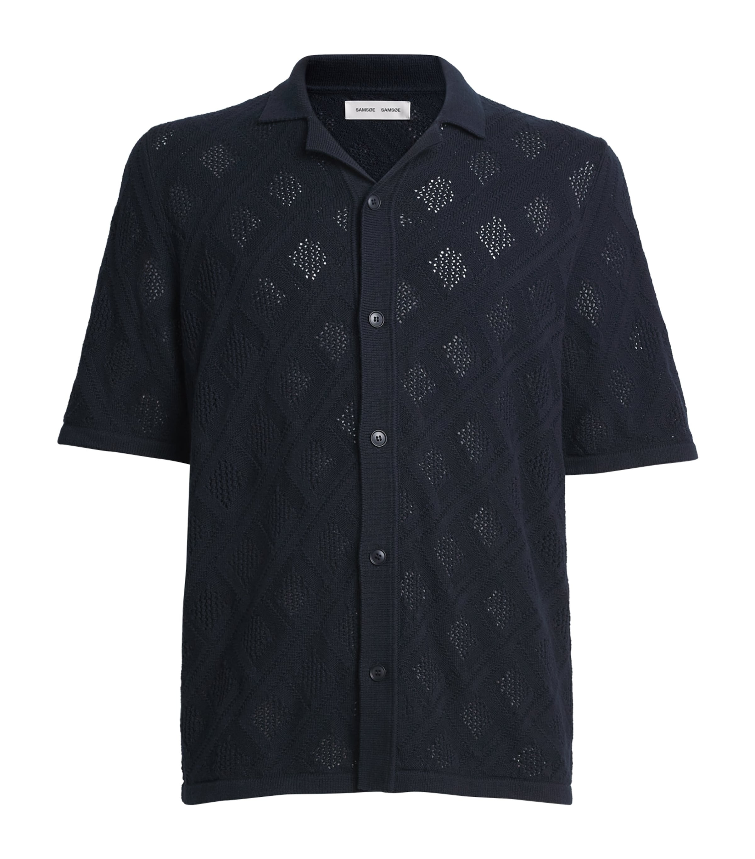 Samsoe & Samsoe Organic Cotton-wool Crochet Shirt In Blue