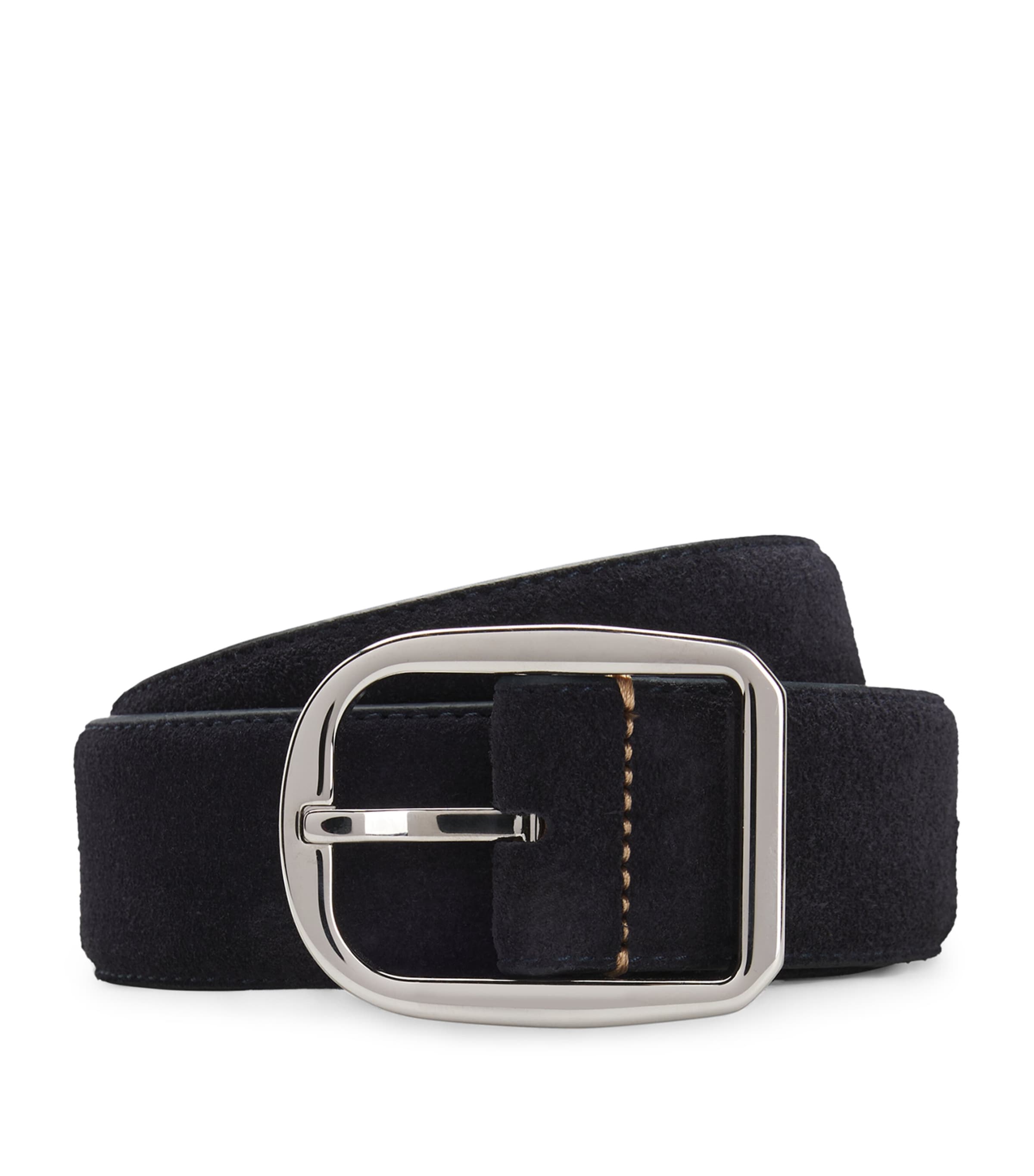 Hugo Boss Italian-made Suede Belt With Frame Buckle In Navy