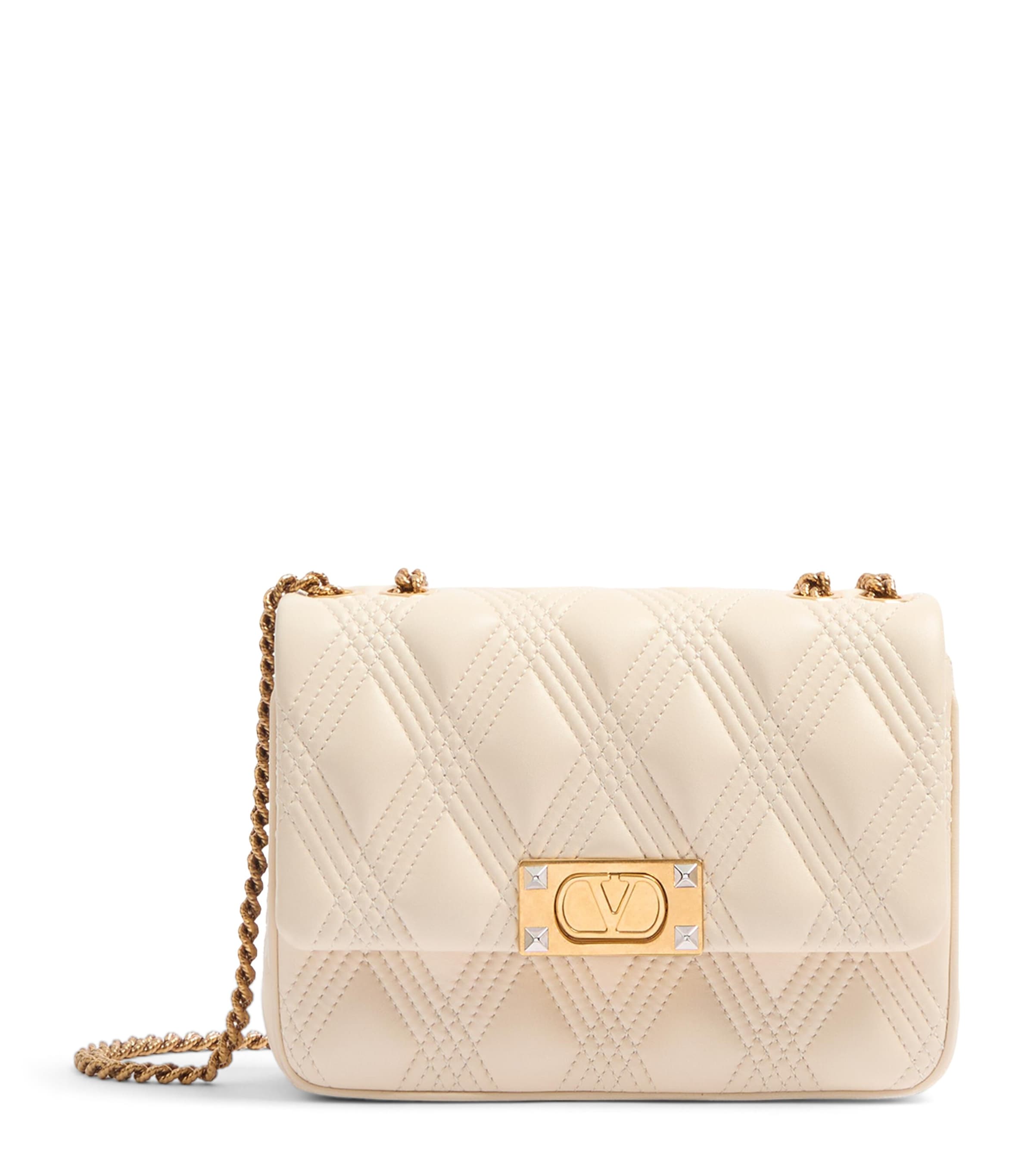 Valentino Garavani Medium Leather Quiltie 67 Shoulder Bag In Ivory