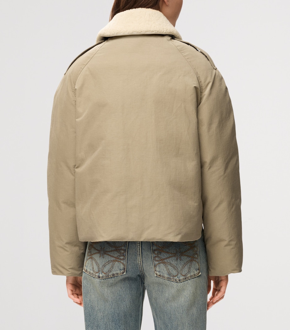 LOEWE Womens Technical Shearling-Collar Jacket Light Sage Image 4