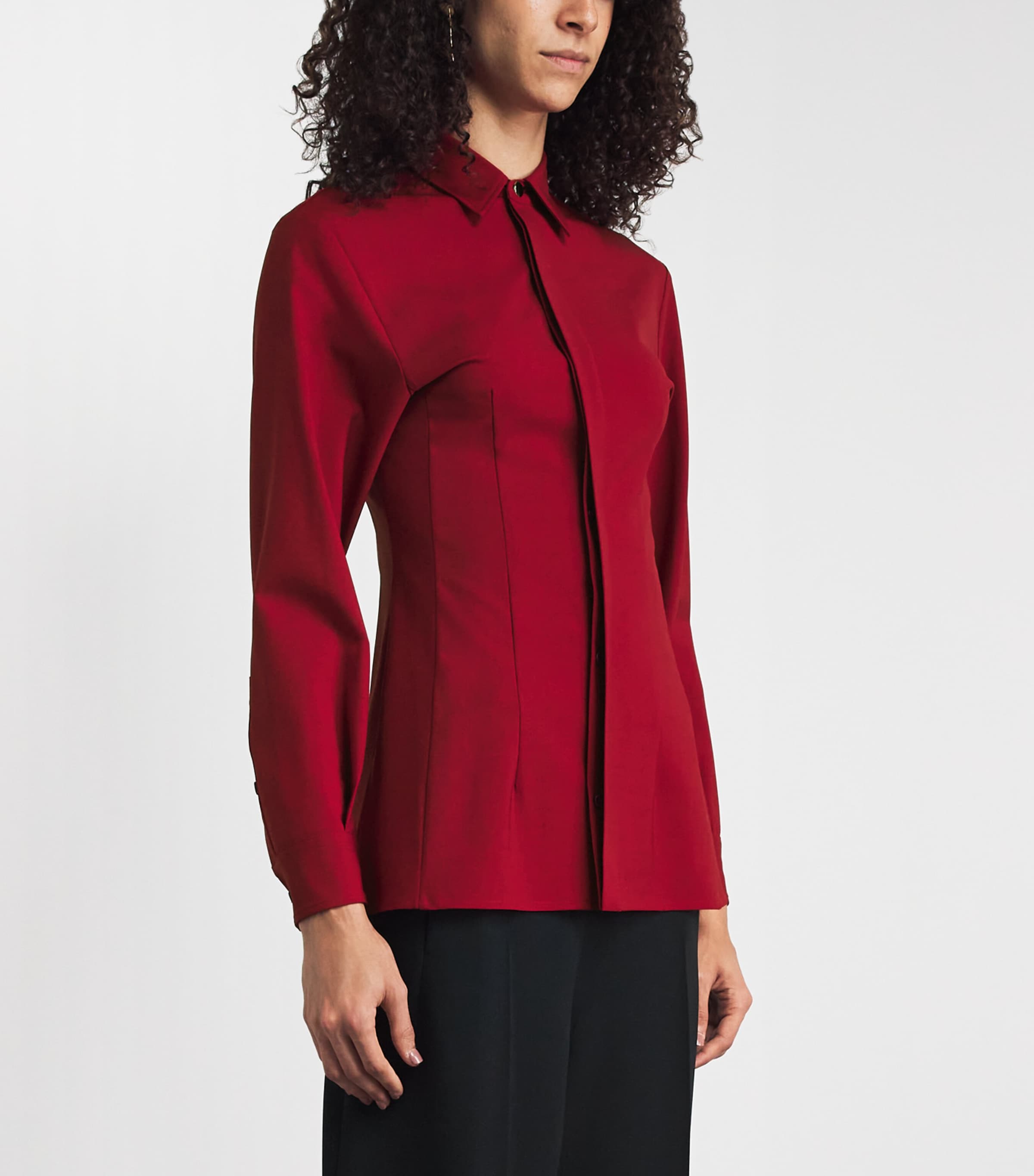 RETORI Womens Virgin Wool Fitted Shirt Red Image 4