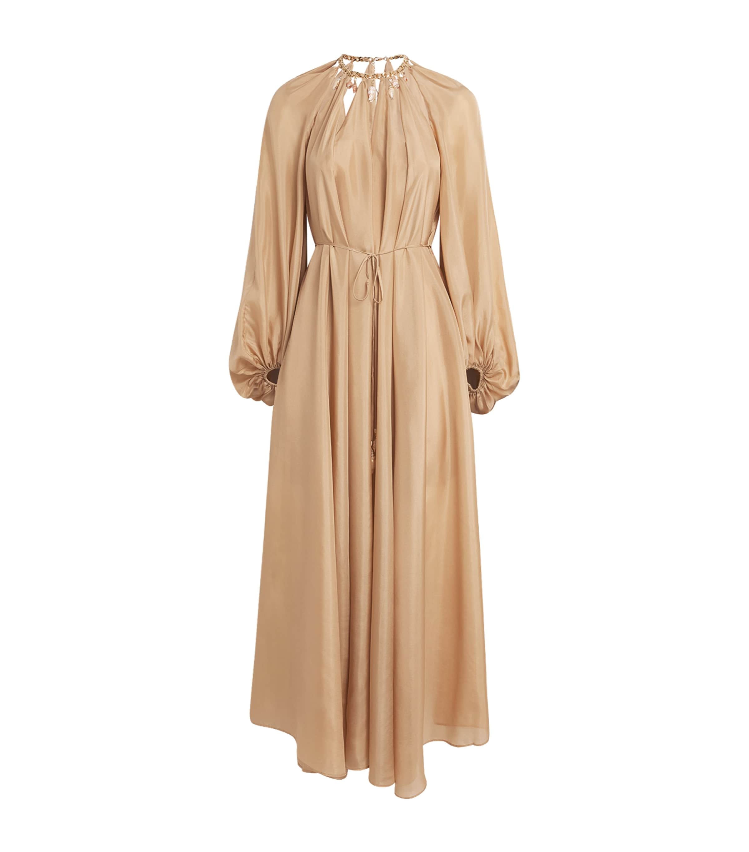 Zimmermann Silk Chain Detail Mahon Maxi Dress Champagne