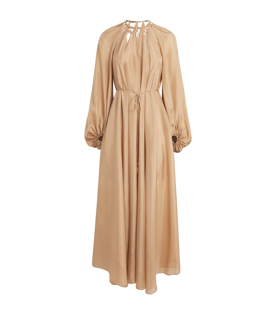 Zimmermann Silk Chain Detail Mahon Maxi Dress Champagne
