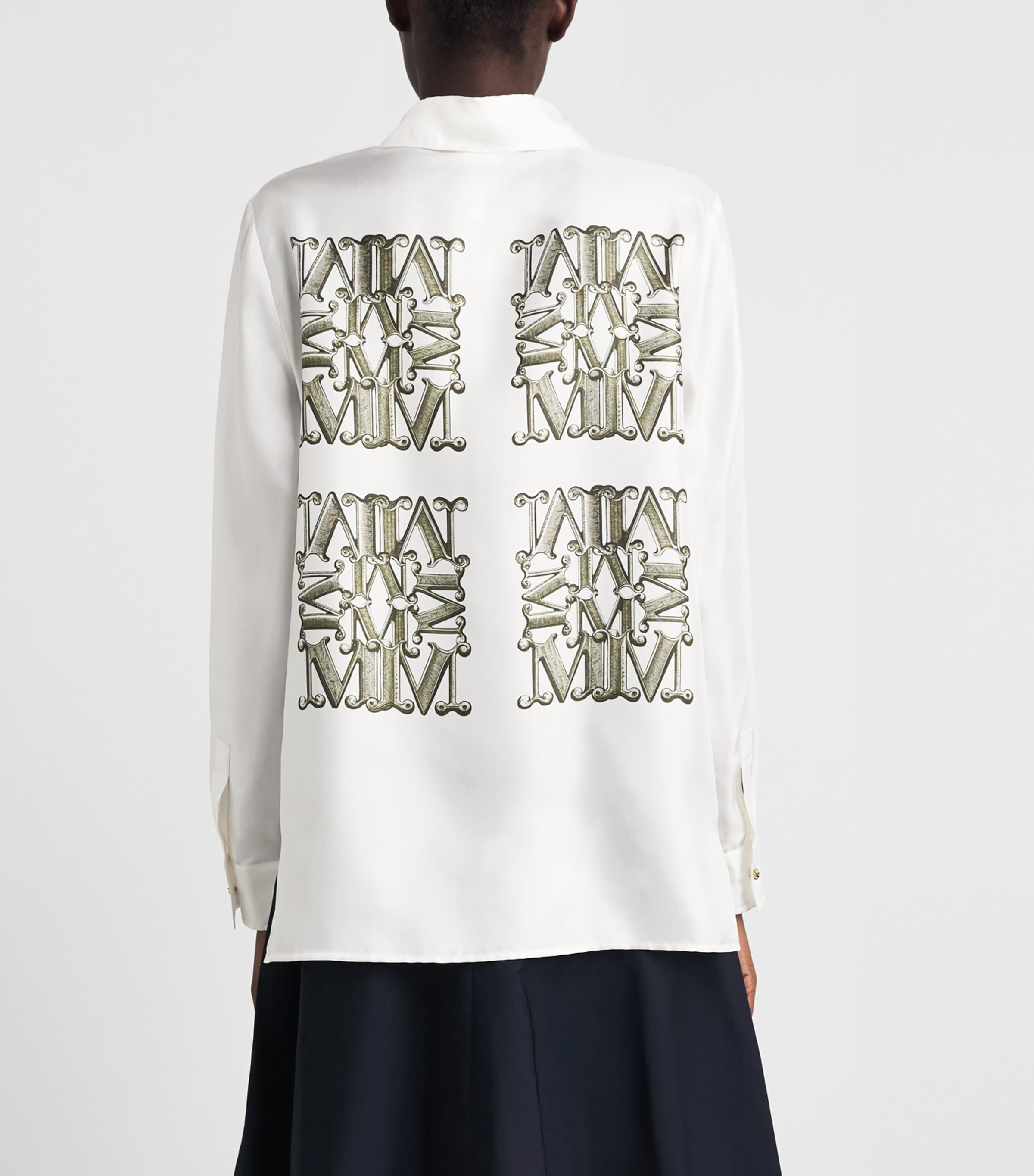 Max Mara Womens Silk Monogram Shirt Kaki Image 5