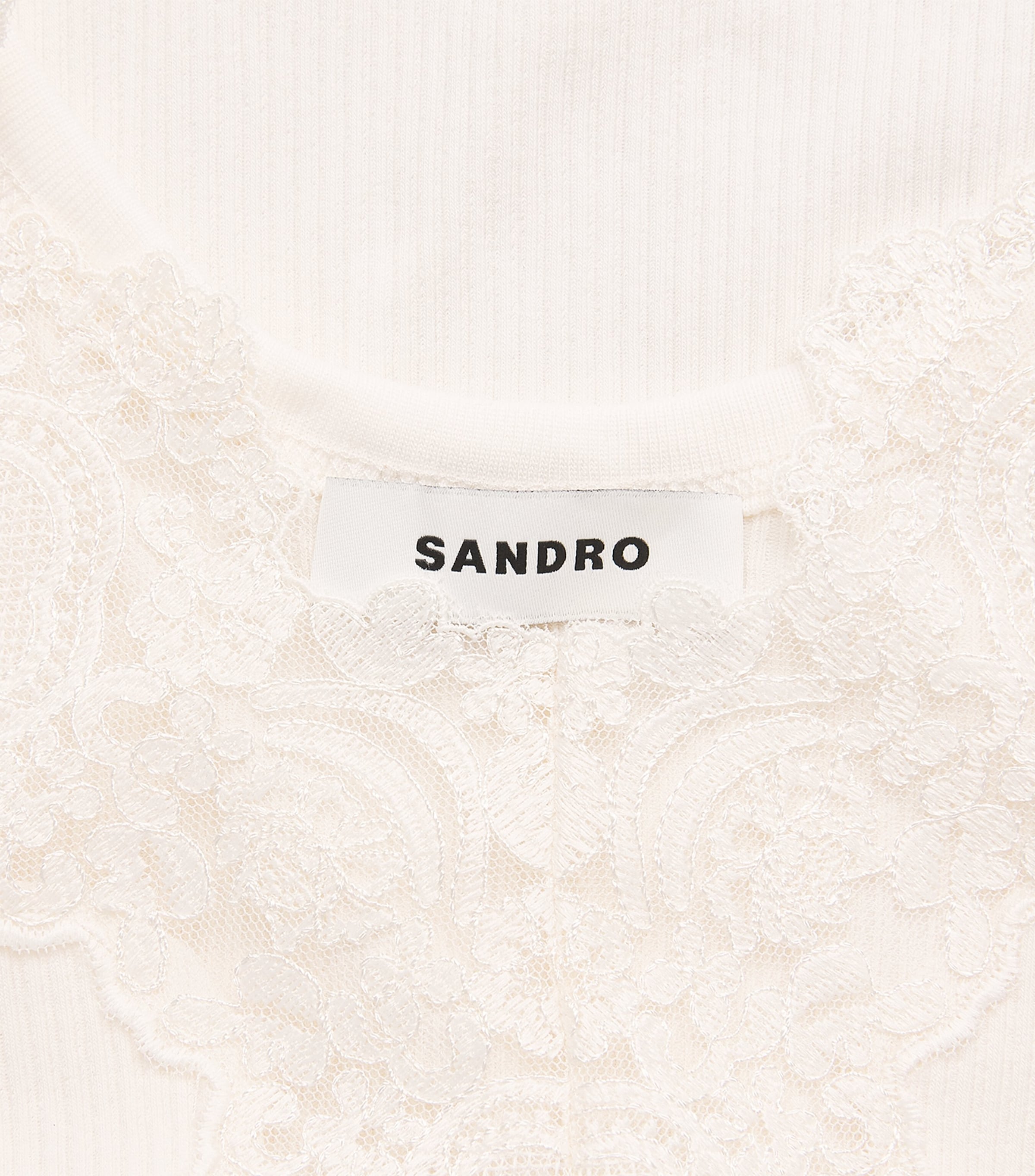 Sandro Paris Womens Ribbed Lace-Trim Tank Top Ecru Image 6