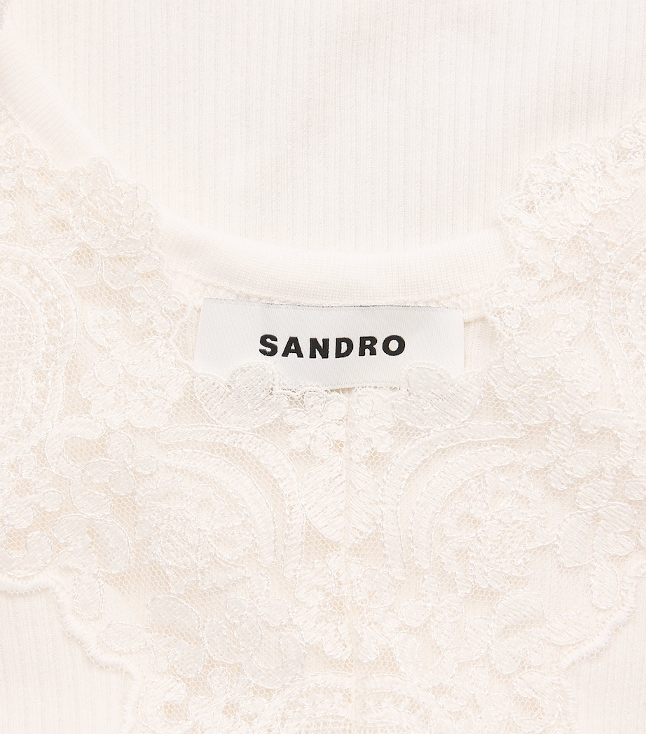 Sandro Paris Womens Ribbed Lace-Trim Tank Top Ecru Image 6