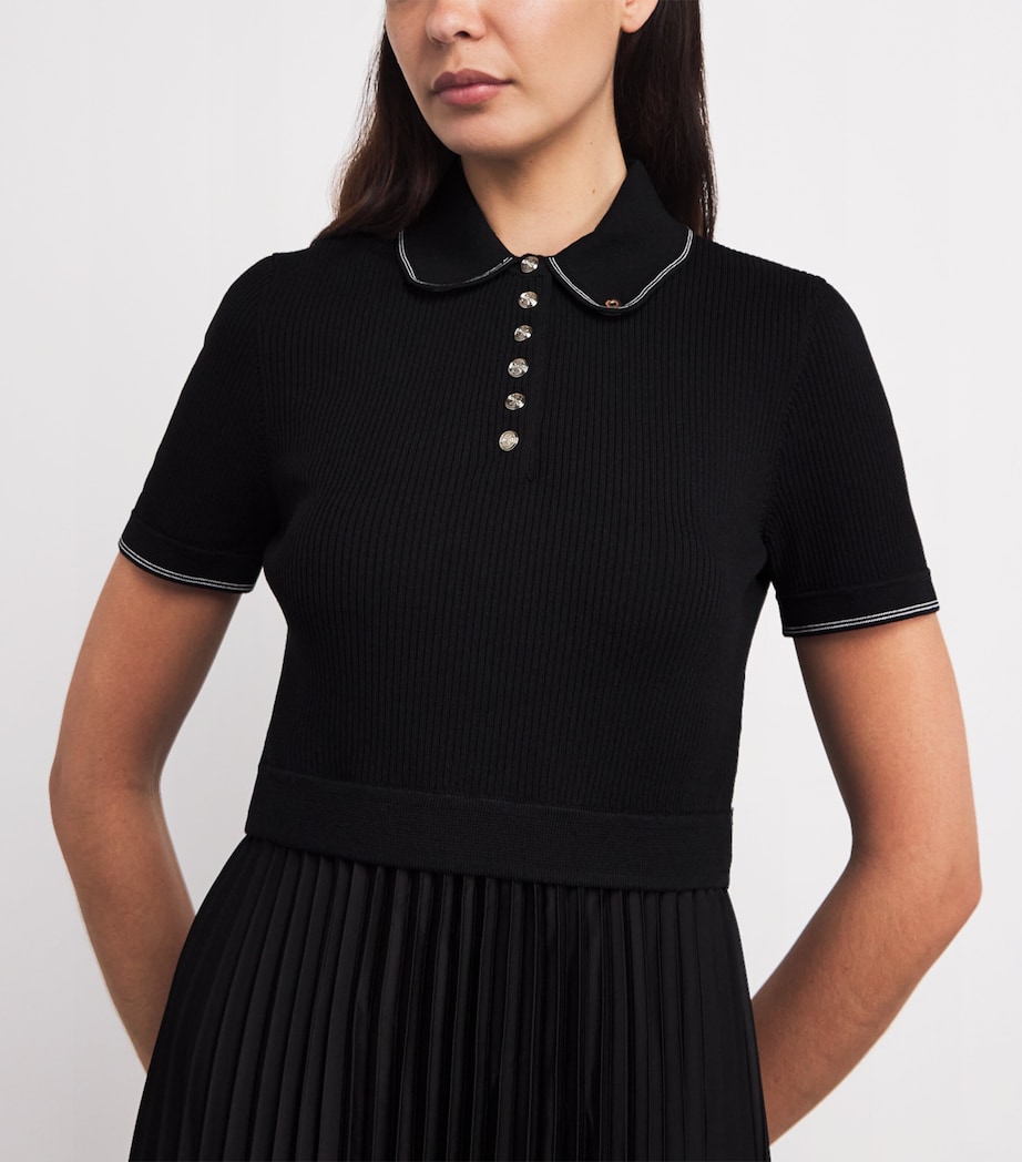 Pleated-Skirt Polo Midi Dress BLACK Image 6