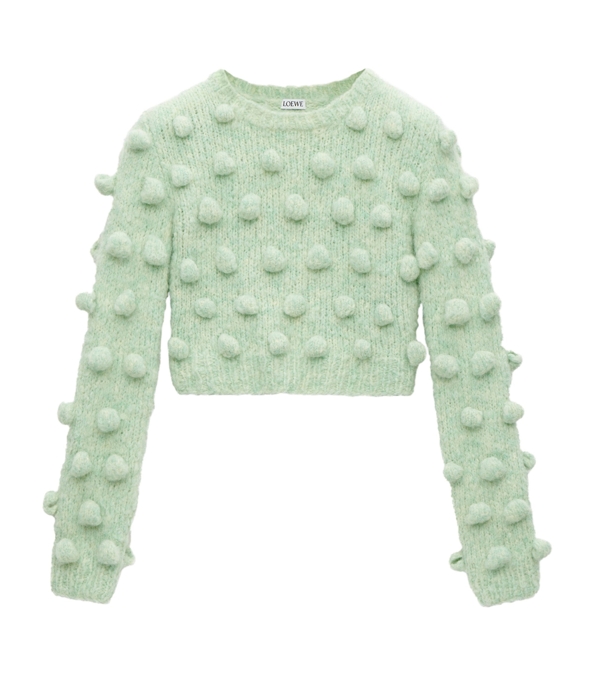 Loewe Cropped Wool Sweater With Dot Details In Green