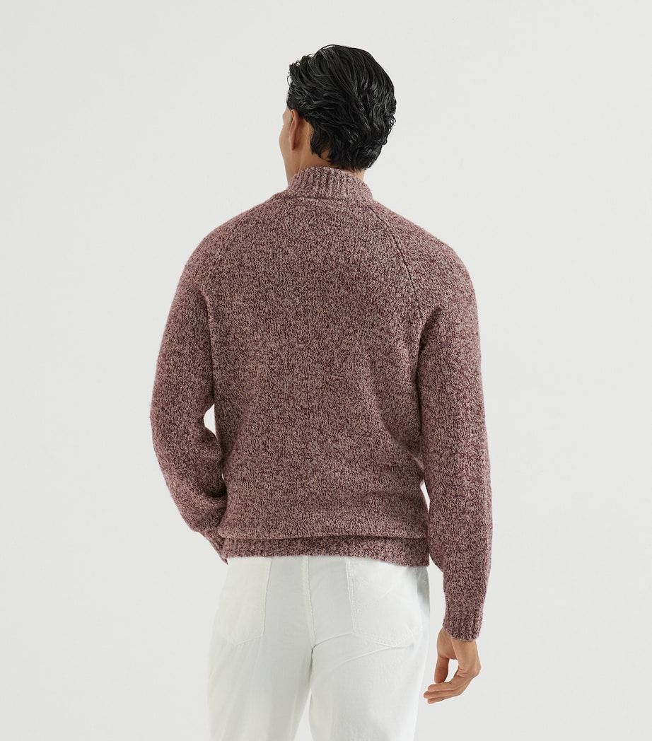 Brunello Cucinelli Mens Virgin Wool-Silk-Cashmere Cardigan Burgundy Image 3