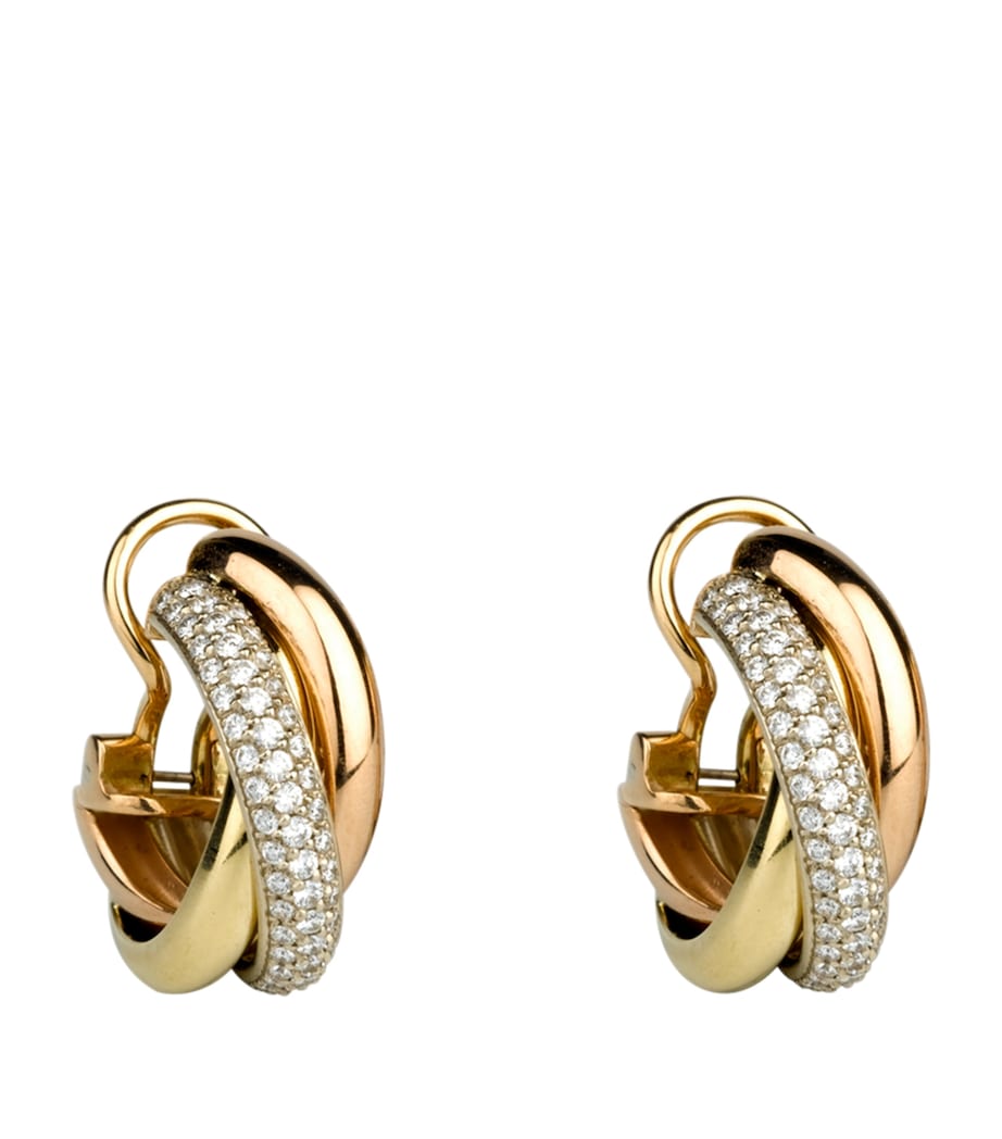 White, Yellow, Rose Gold and Diamond Trinity Hoop Earrings MULTI GOLD Image 1