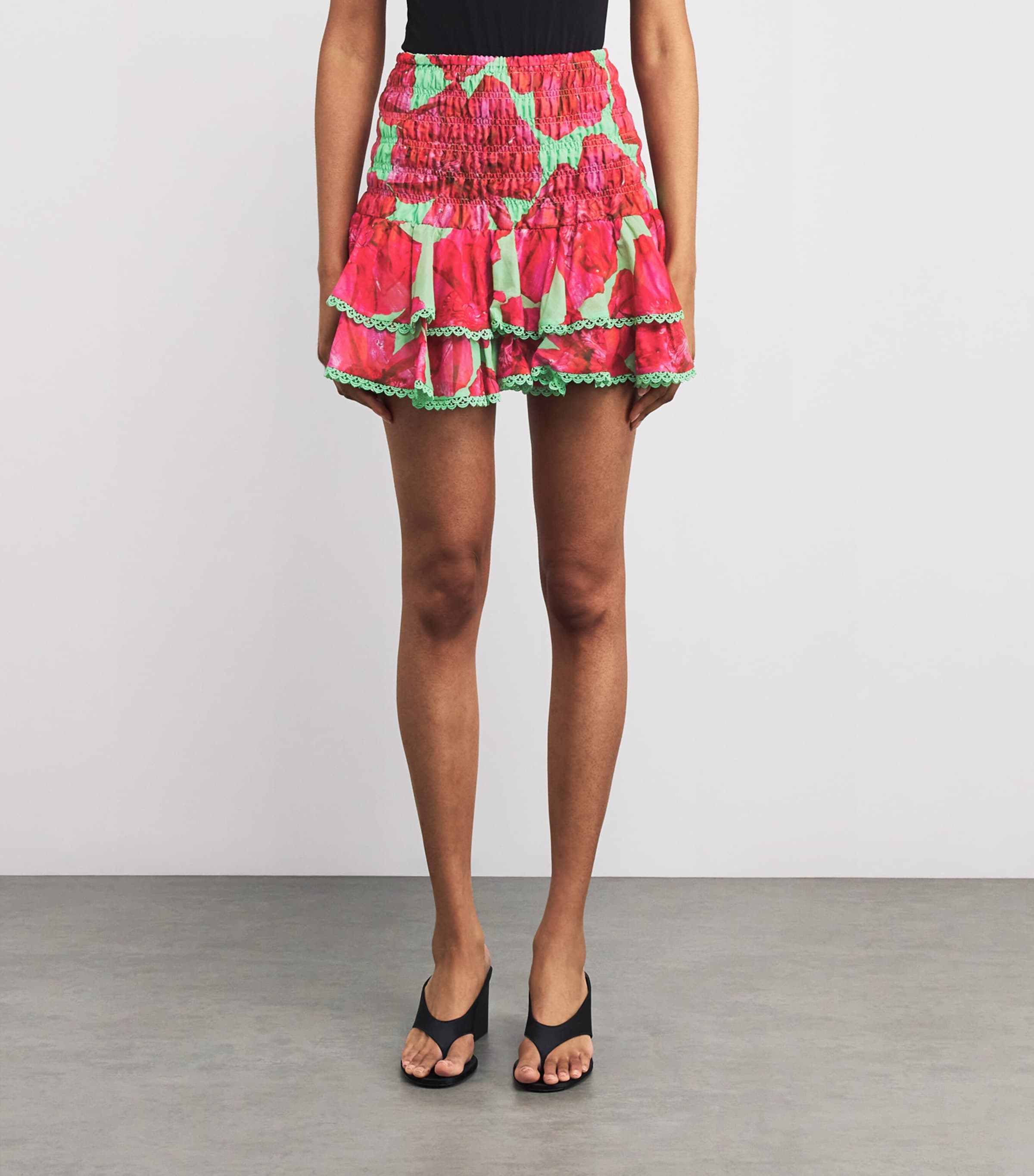 Shirred Pinel Mini Skirt GREEN BLOSSOM Image 3