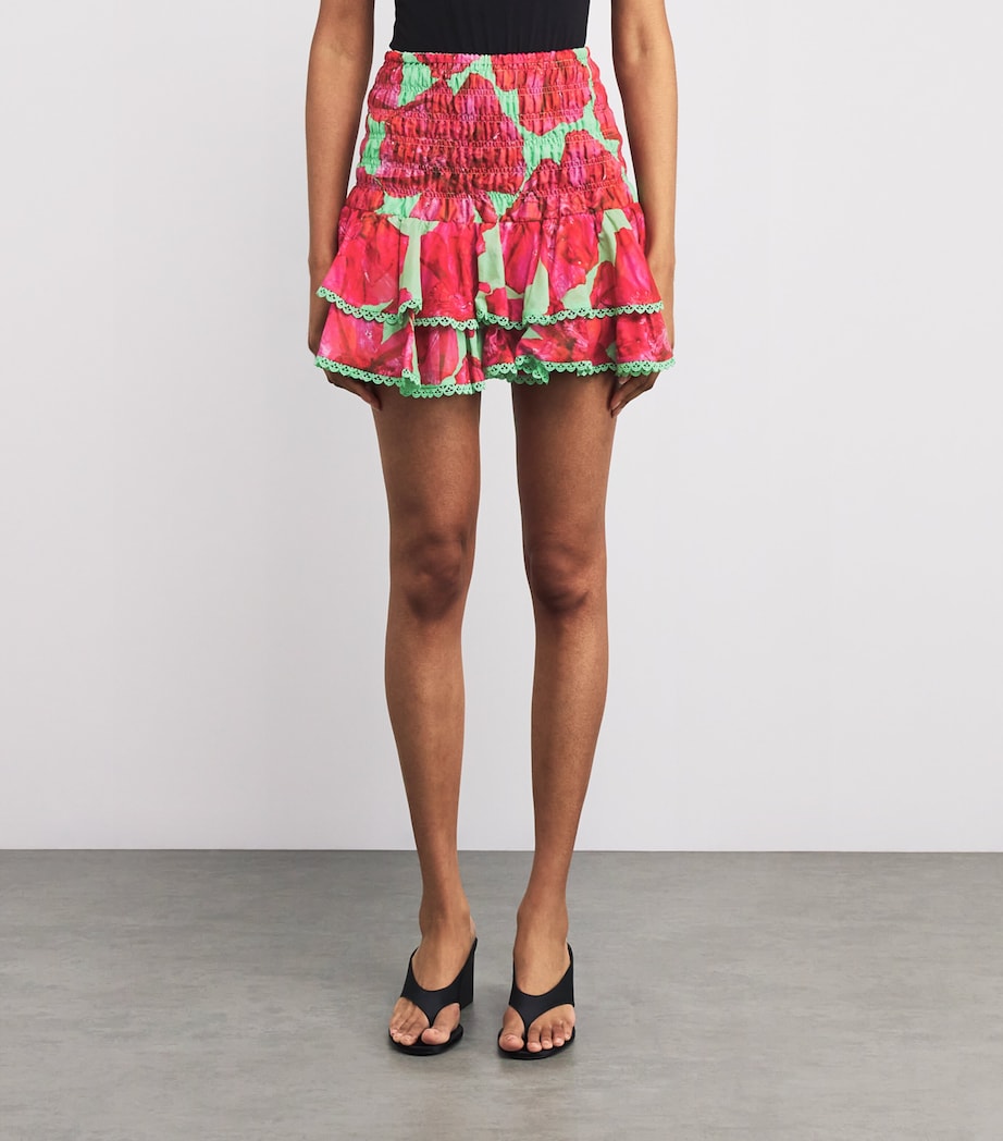 Shirred Pinel Mini Skirt GREEN BLOSSOM Image 3