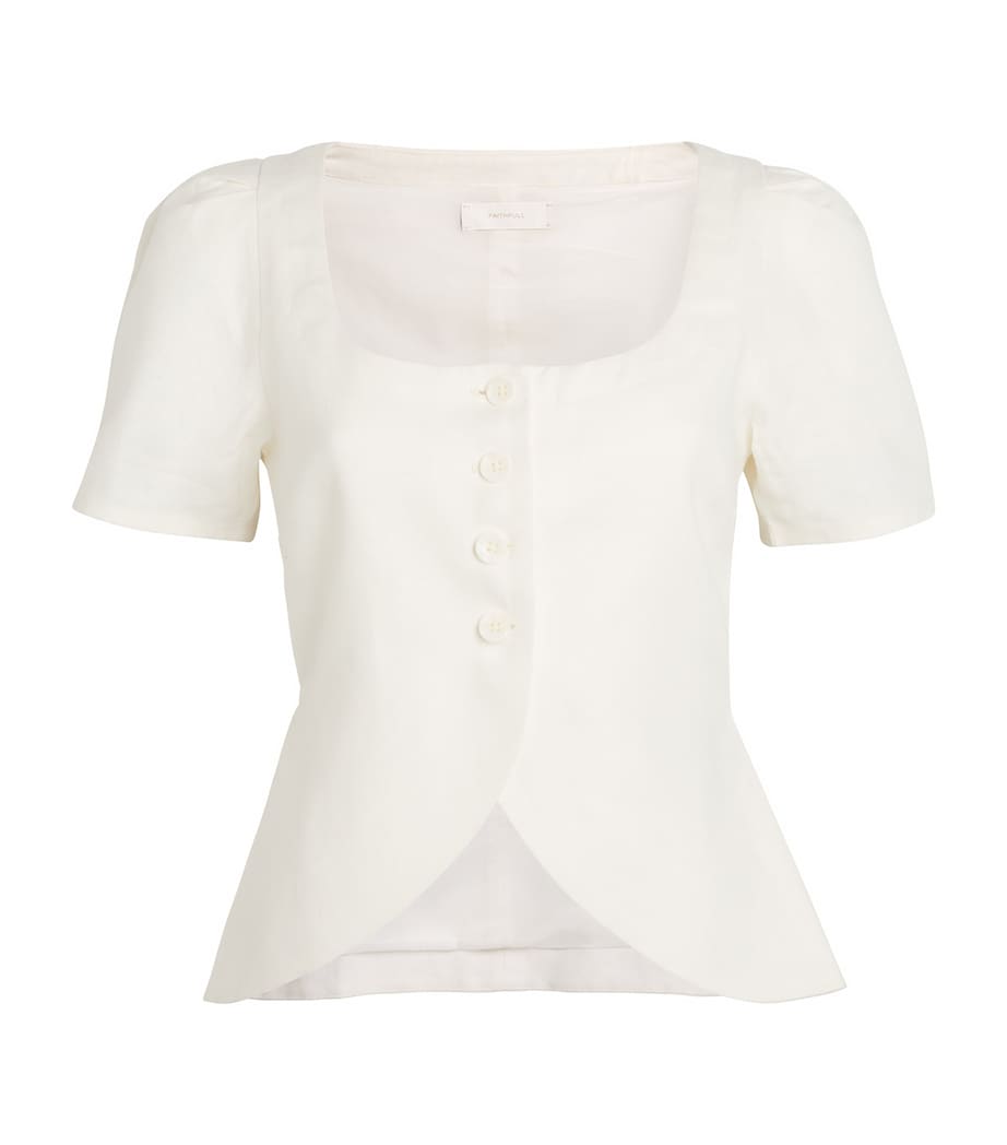 Linen Audrey Crop Top WHITE Image 1