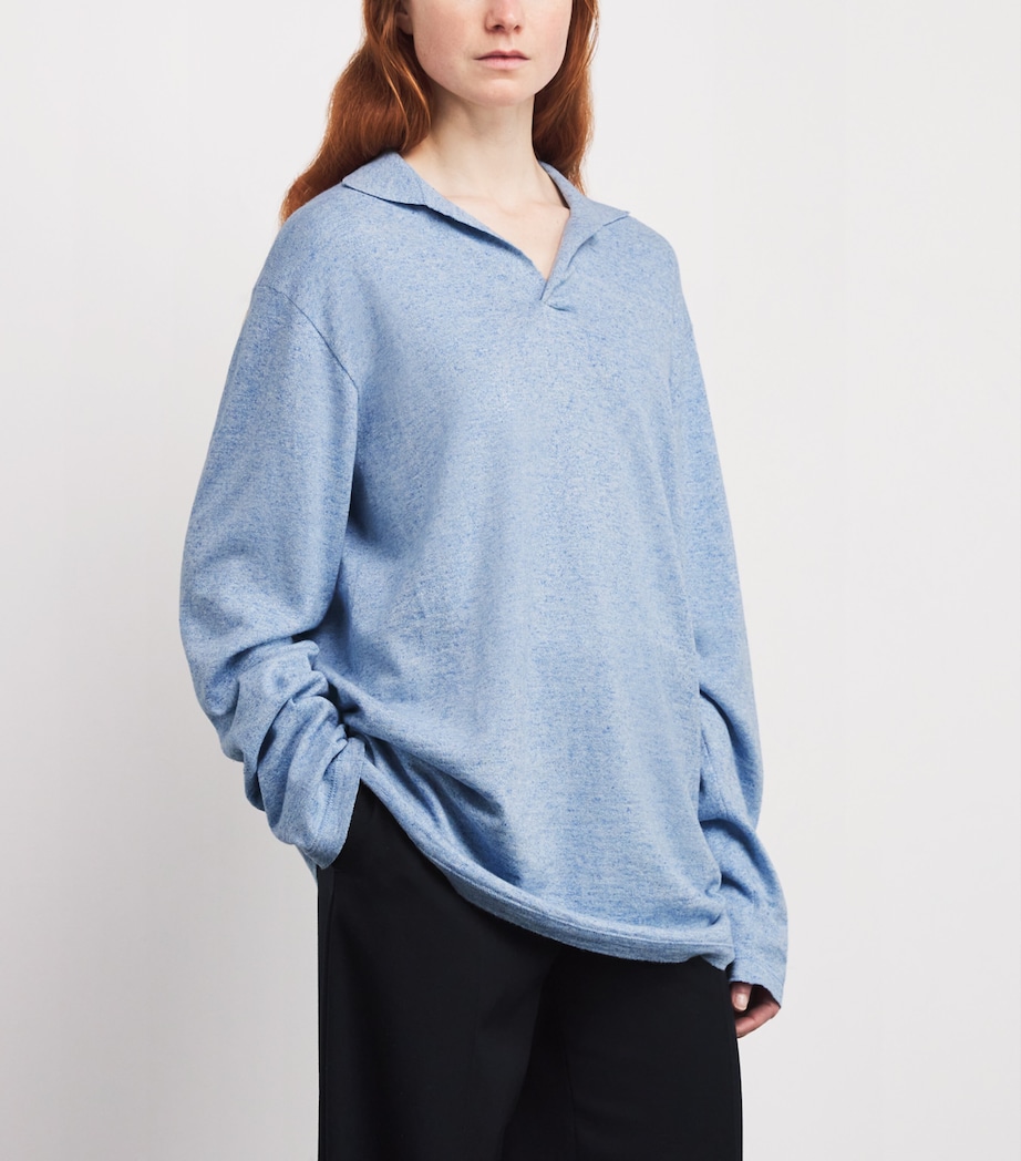 The Row Womens Niosa Cotton-Linen Polo Sweater Ice Blue Image 3