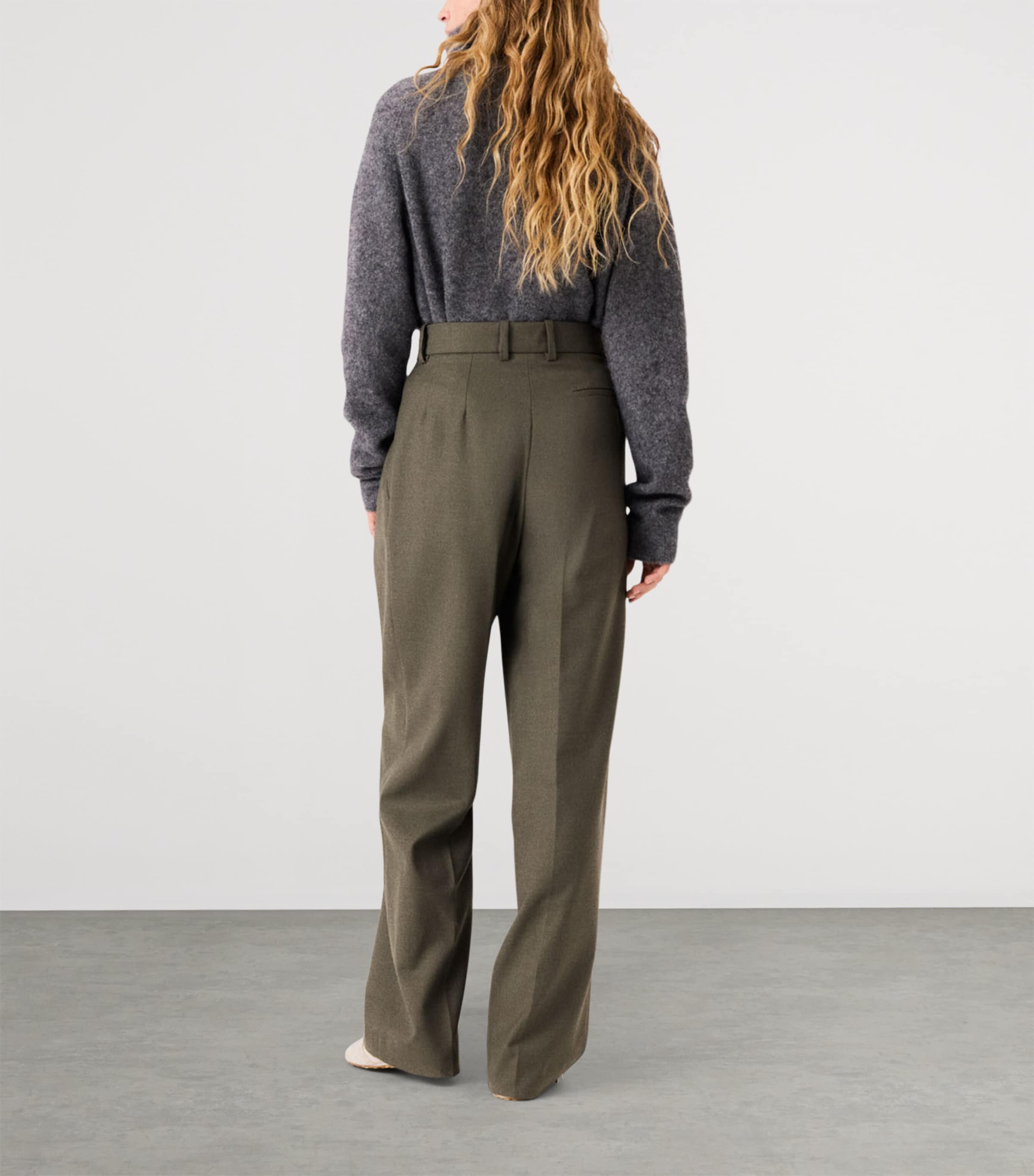 Maje Womens Wool-Blend Pleated Trousers Khaki Image 4