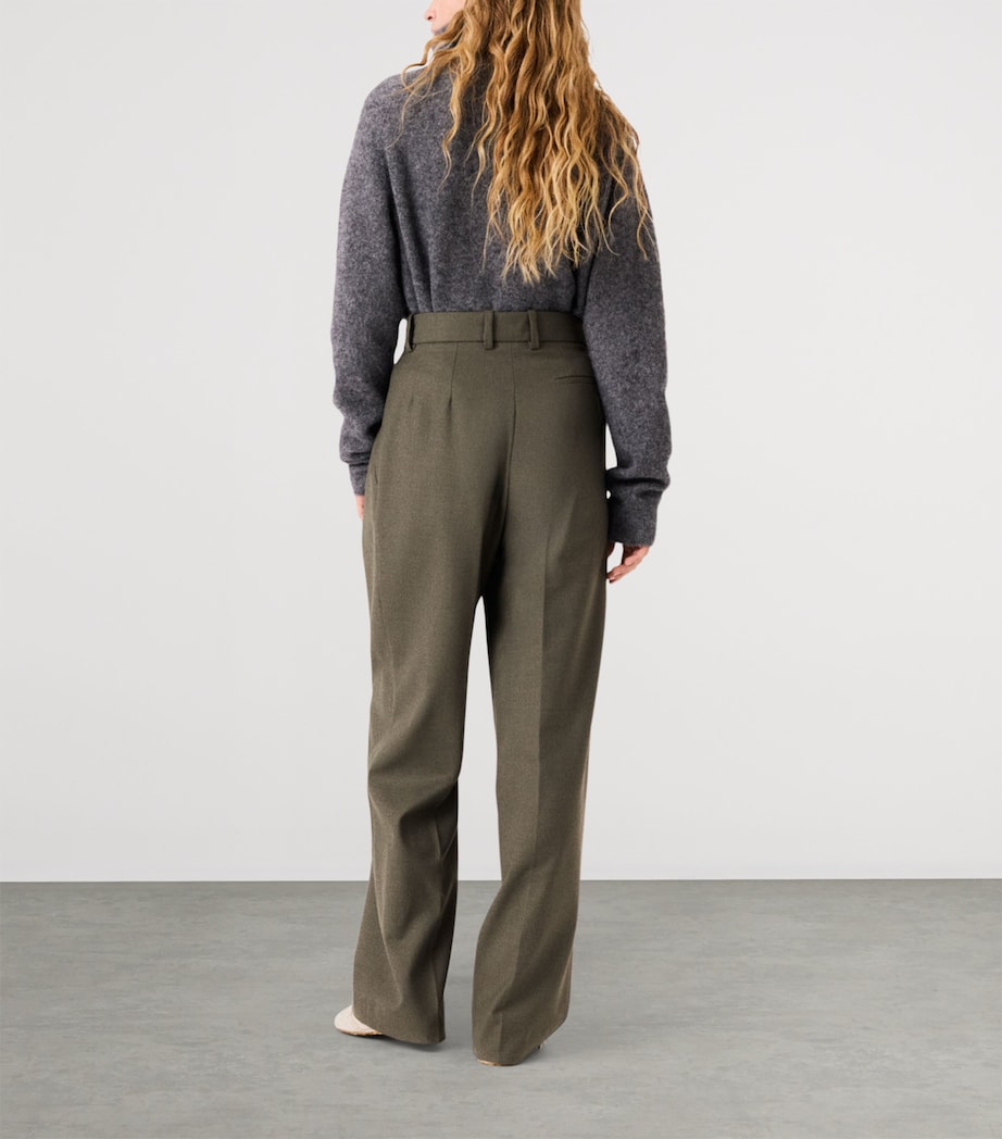 Maje Womens Wool-Blend Pleated Trousers Khaki Image 4