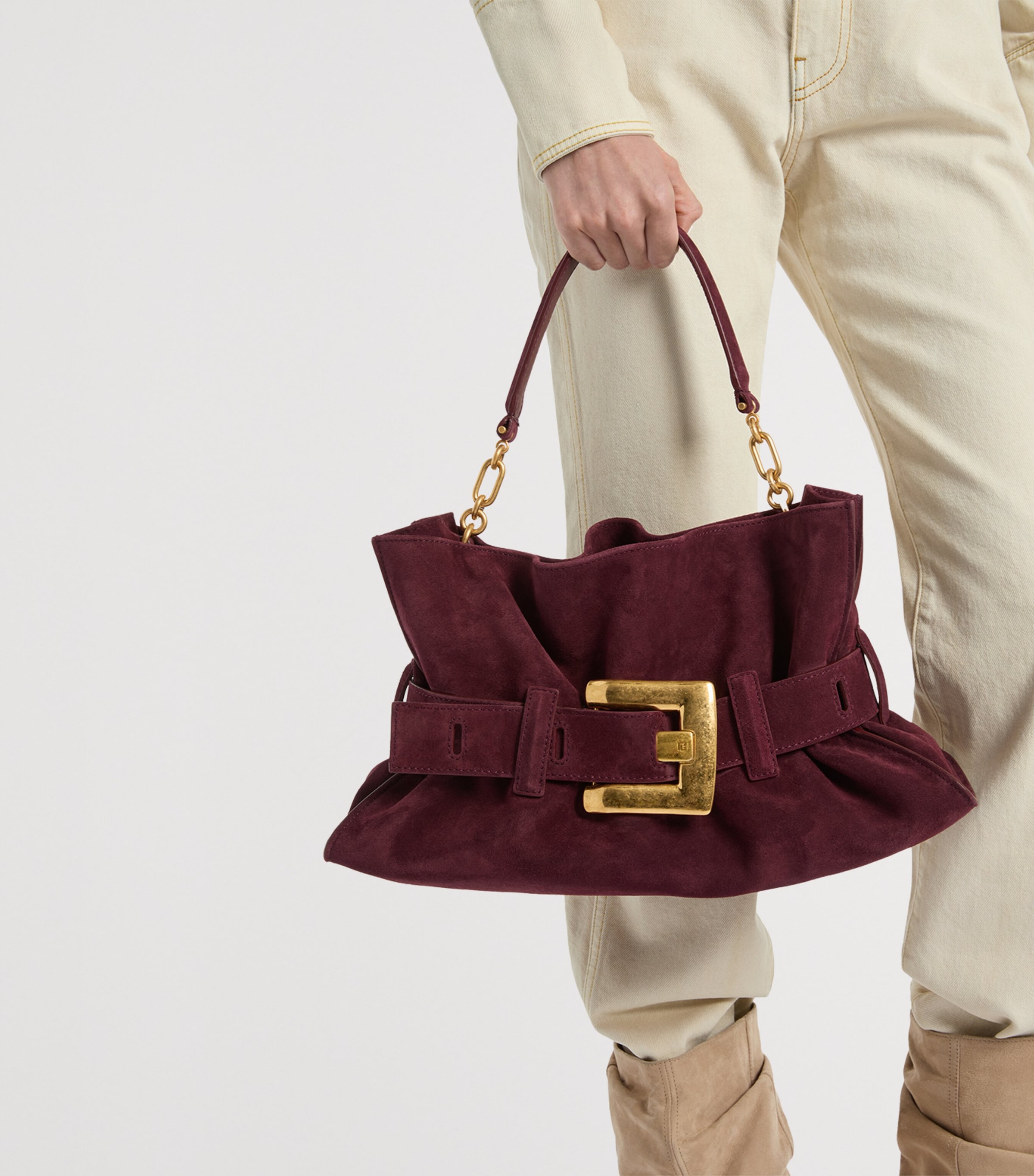 Balmain Medium Suede Anthem Shoulder Bag Lie De Vin Image 7