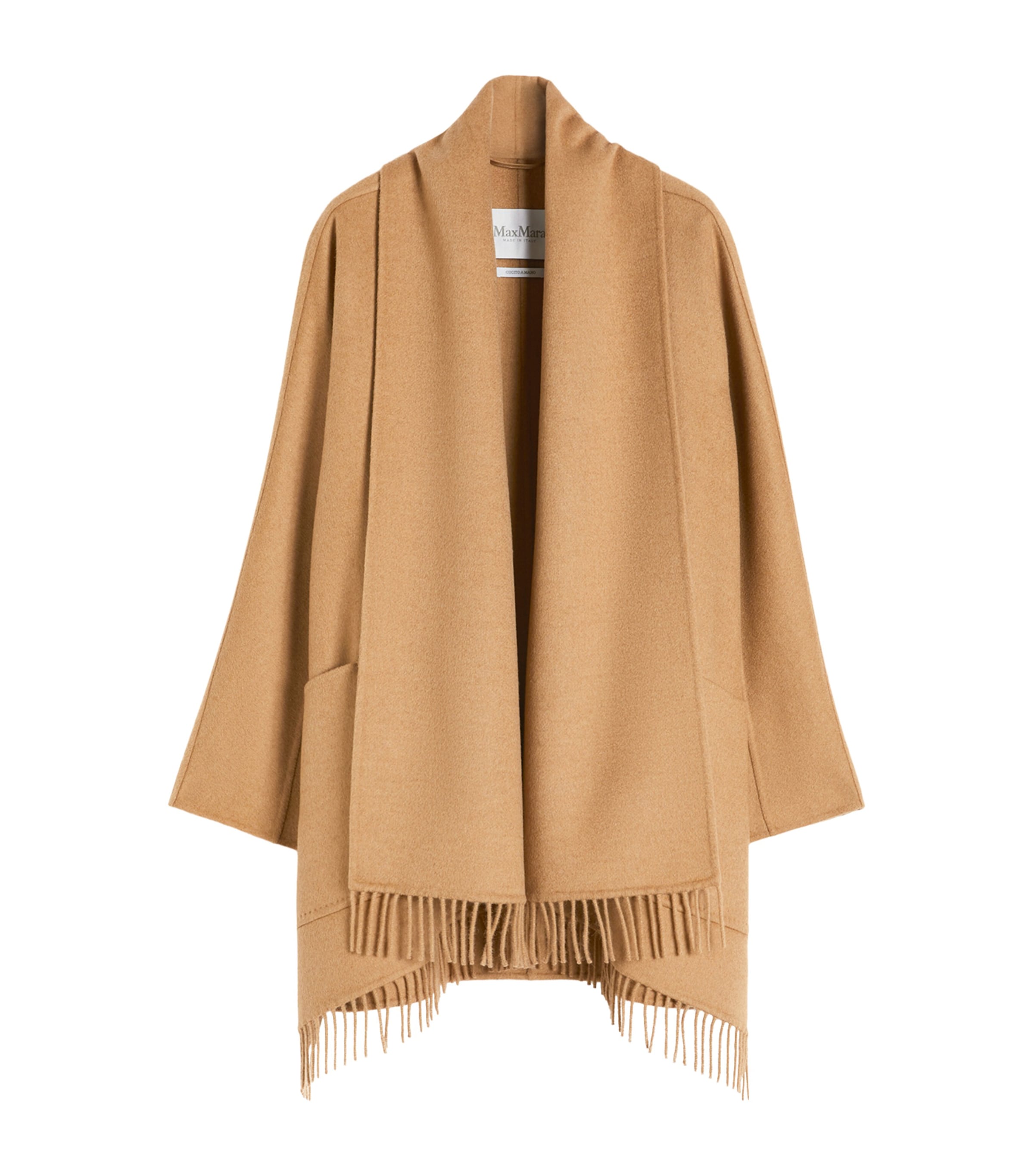 Max Mara Camel Wool Cardigan Coat In Gold