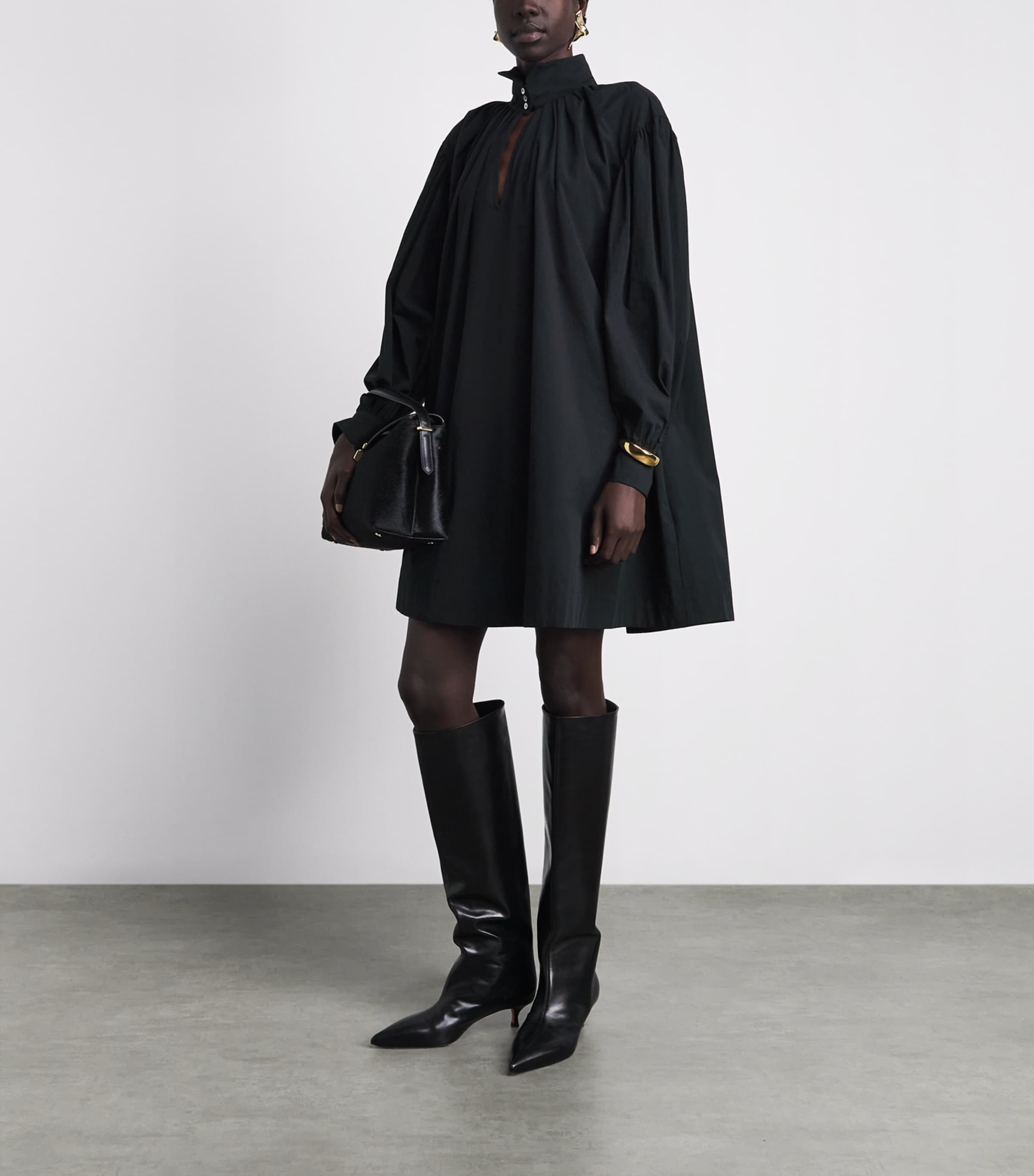 Polo Ralph Lauren Black Cotton Pleated Mini Dress | Harrods US