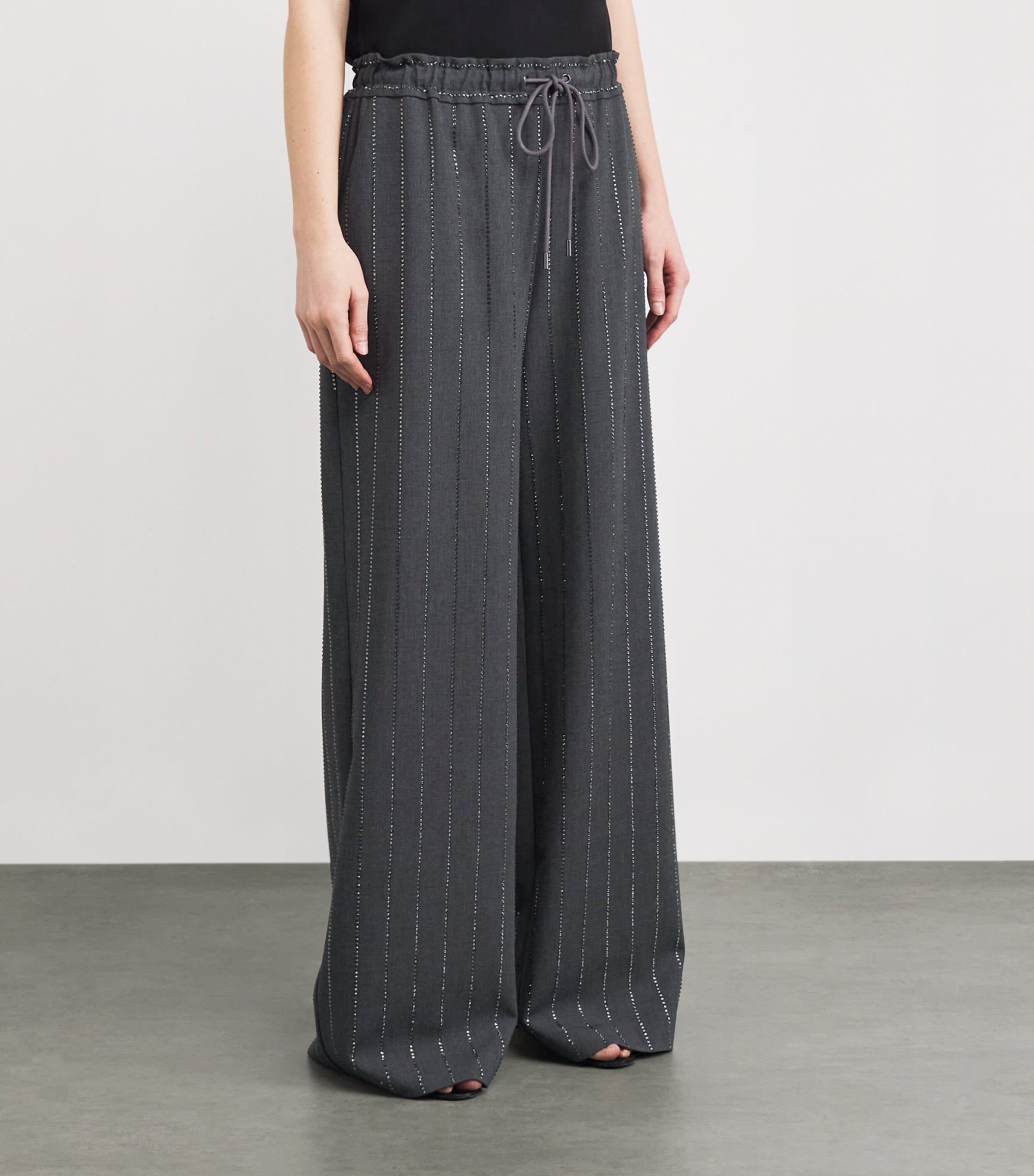 Embellished Pinstripe Wide-Leg Trousers GREY Image 3